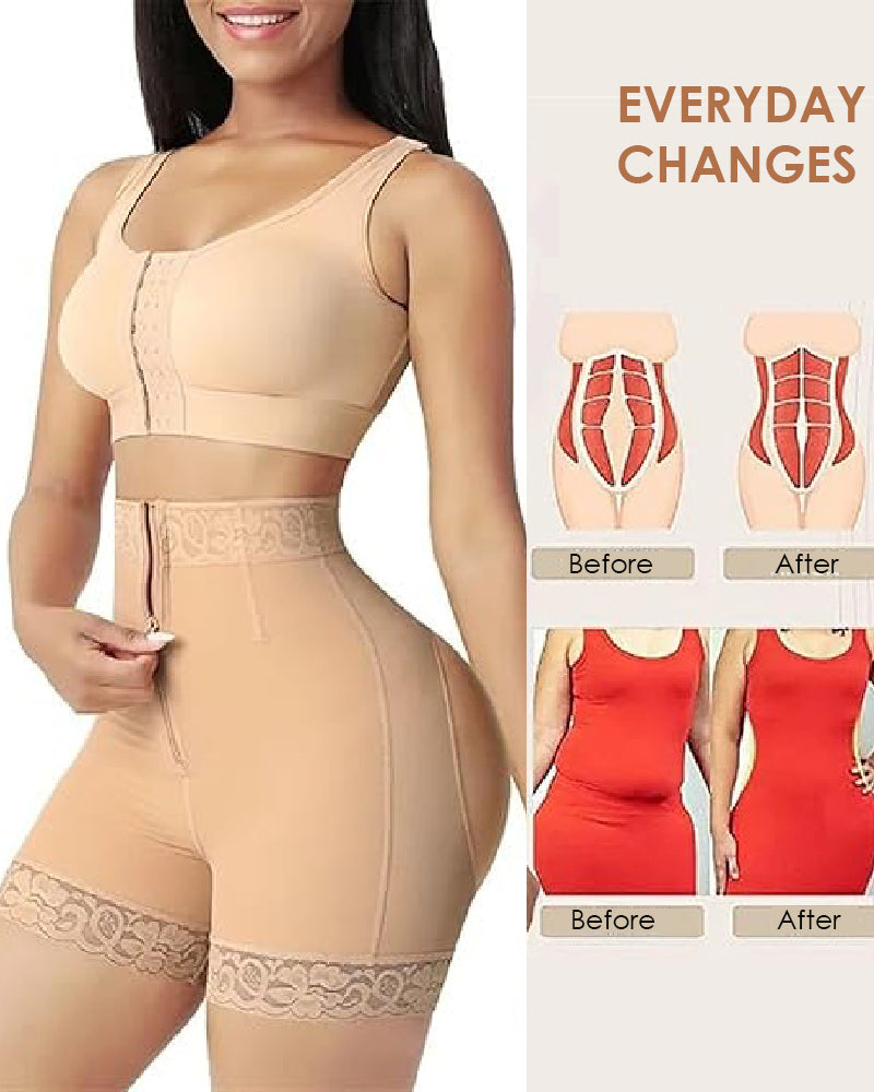 Shapshe® Mid Waist Tummy Control Front Zipper High Compression Butt Lifter Shaper Fajas Shorts - By Qivii
