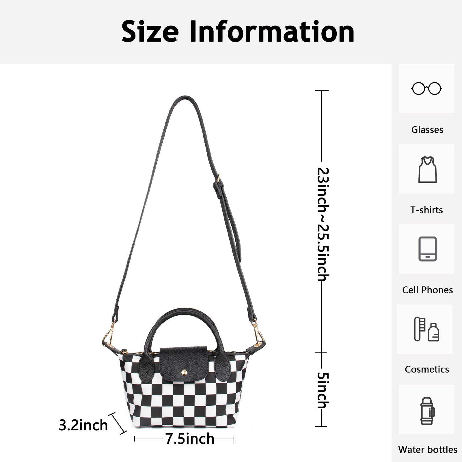 Ounamei Mini Checkered Nylon Crossbody Bag | Small Size Large Capacity 3-Way Carry Lightweight Tote