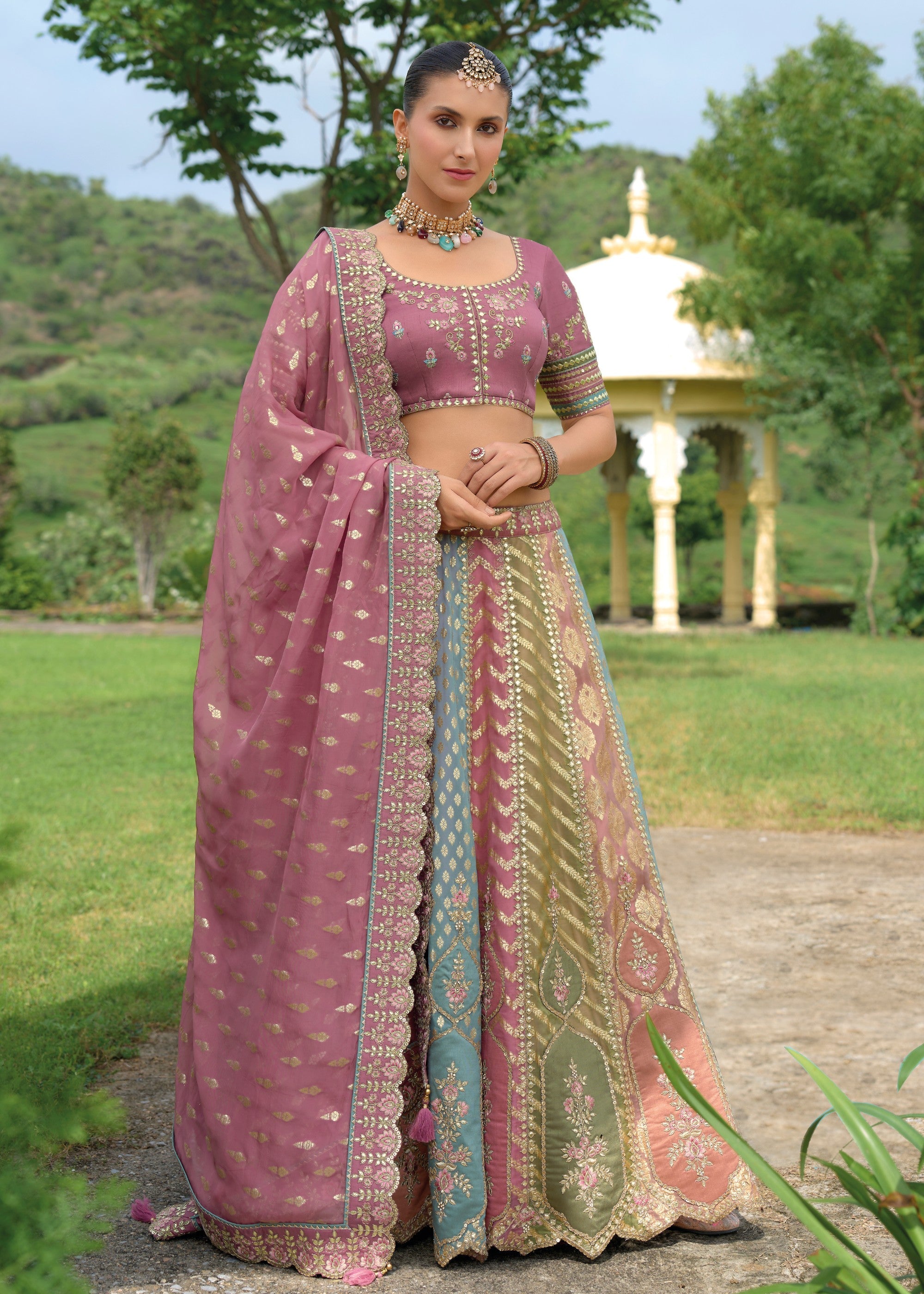 Chinese Purple Banarasi Silk Lehenga With Heavy Embroidery Work | Ready To Wear - qivii