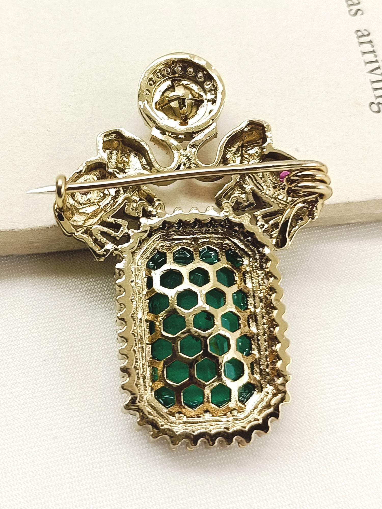 Olena Green Elephant Brooch