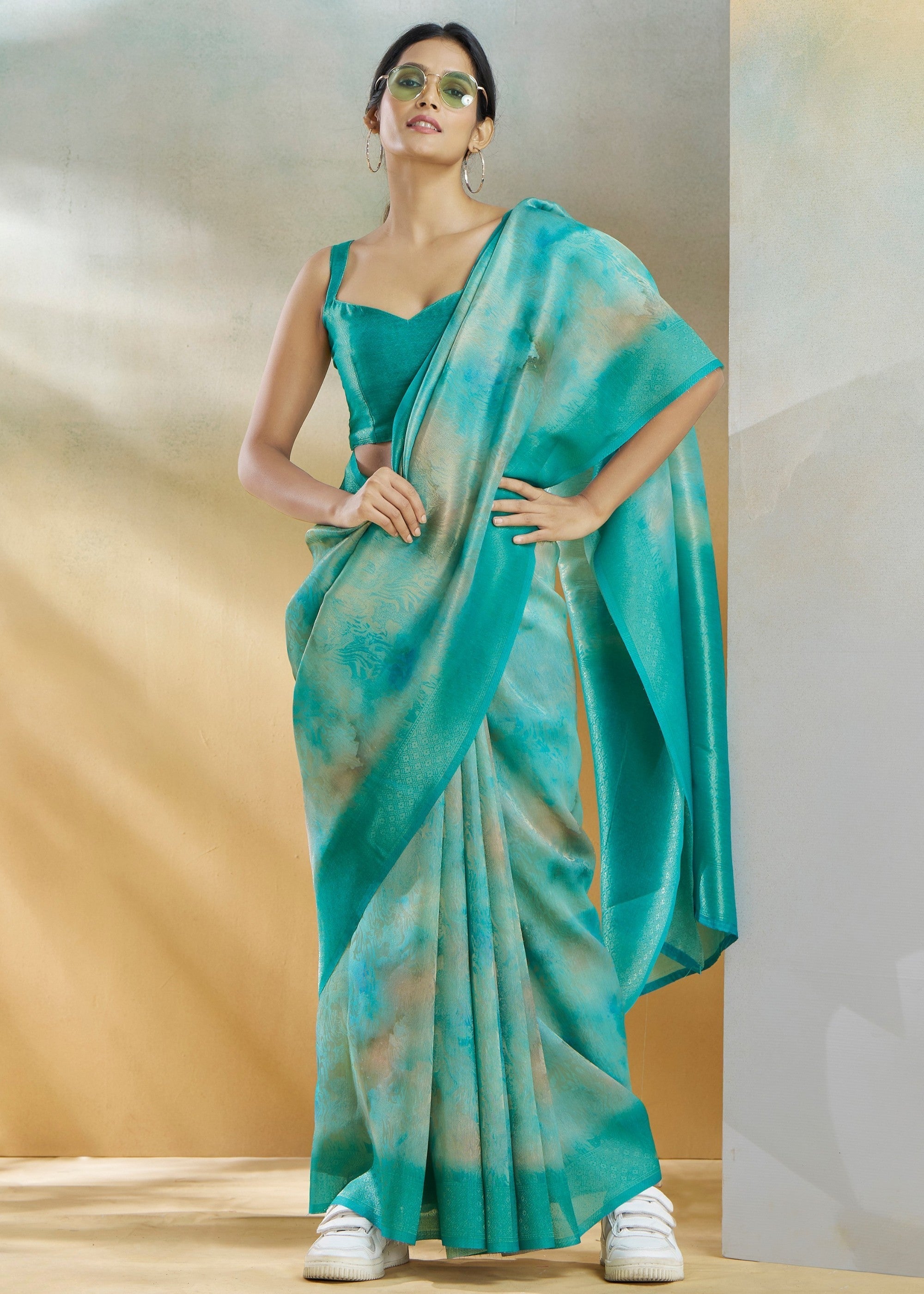 Aqua Green Handloom Weaving Silk Saree : Top Pick - qivii