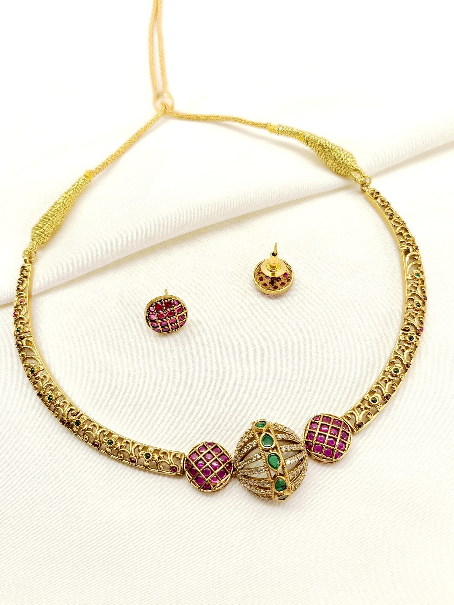 Daya R & G Hasli Style Polki Necklace Set - qivii