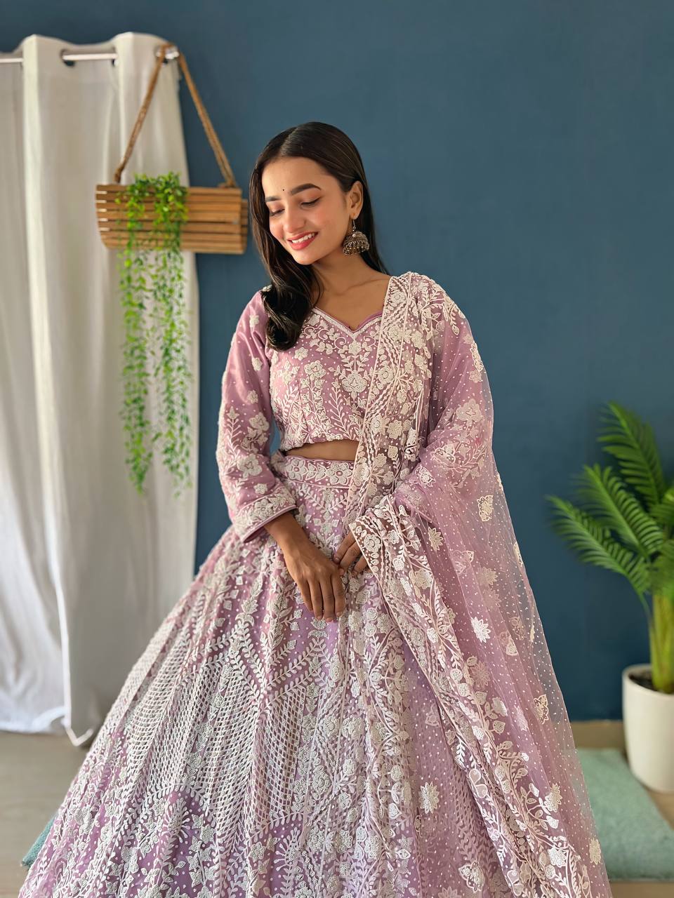 PURPLE HEAVY MONO NET PURE BITTS PEARL DESIGN WORK - INSPIRED | Ready To Wear - qivii