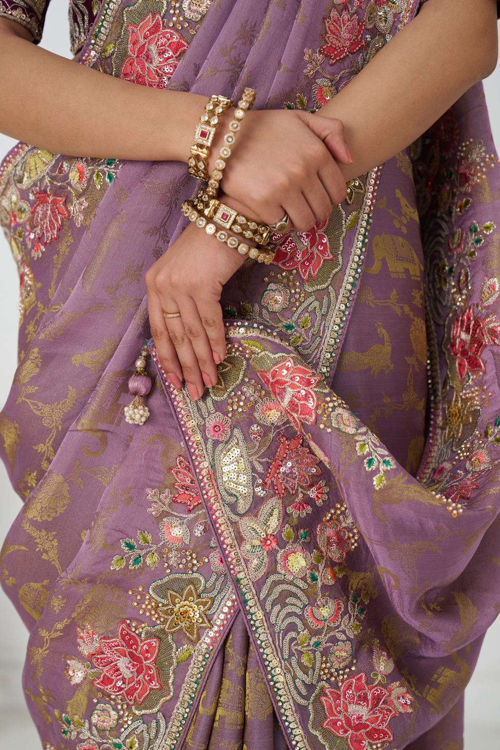 Bloom In Style: Mauve With Vibrant Thread Work & Floral Motifs - qivii