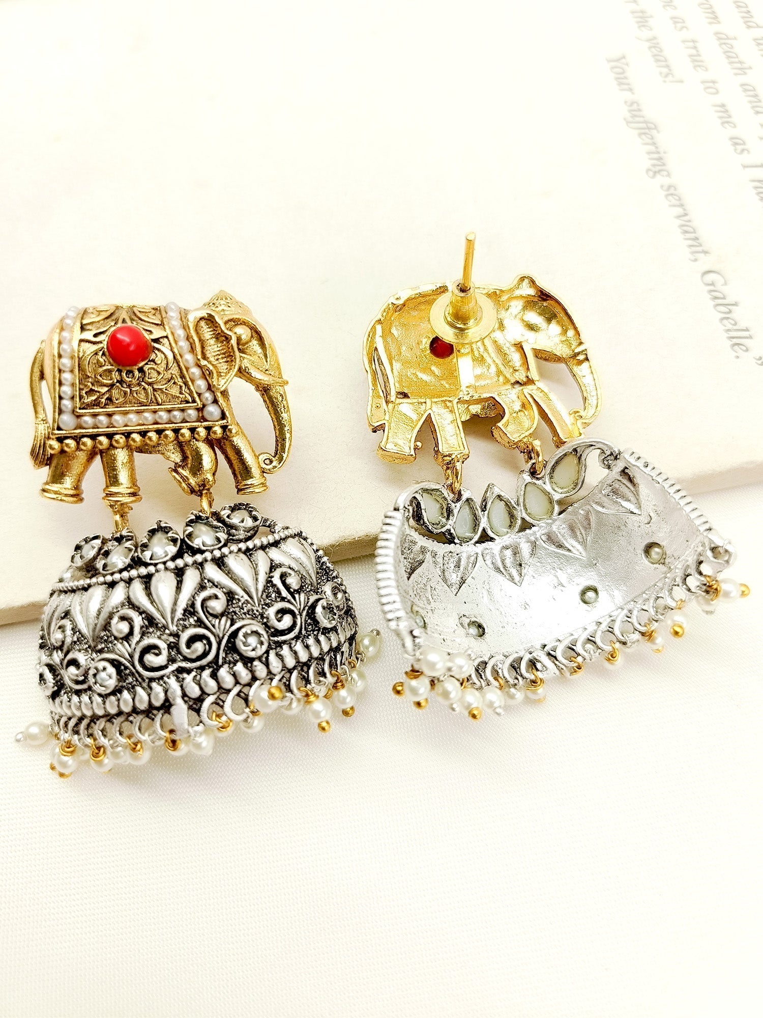 Yashti Red Elephant Oxidized Earrings - qivii