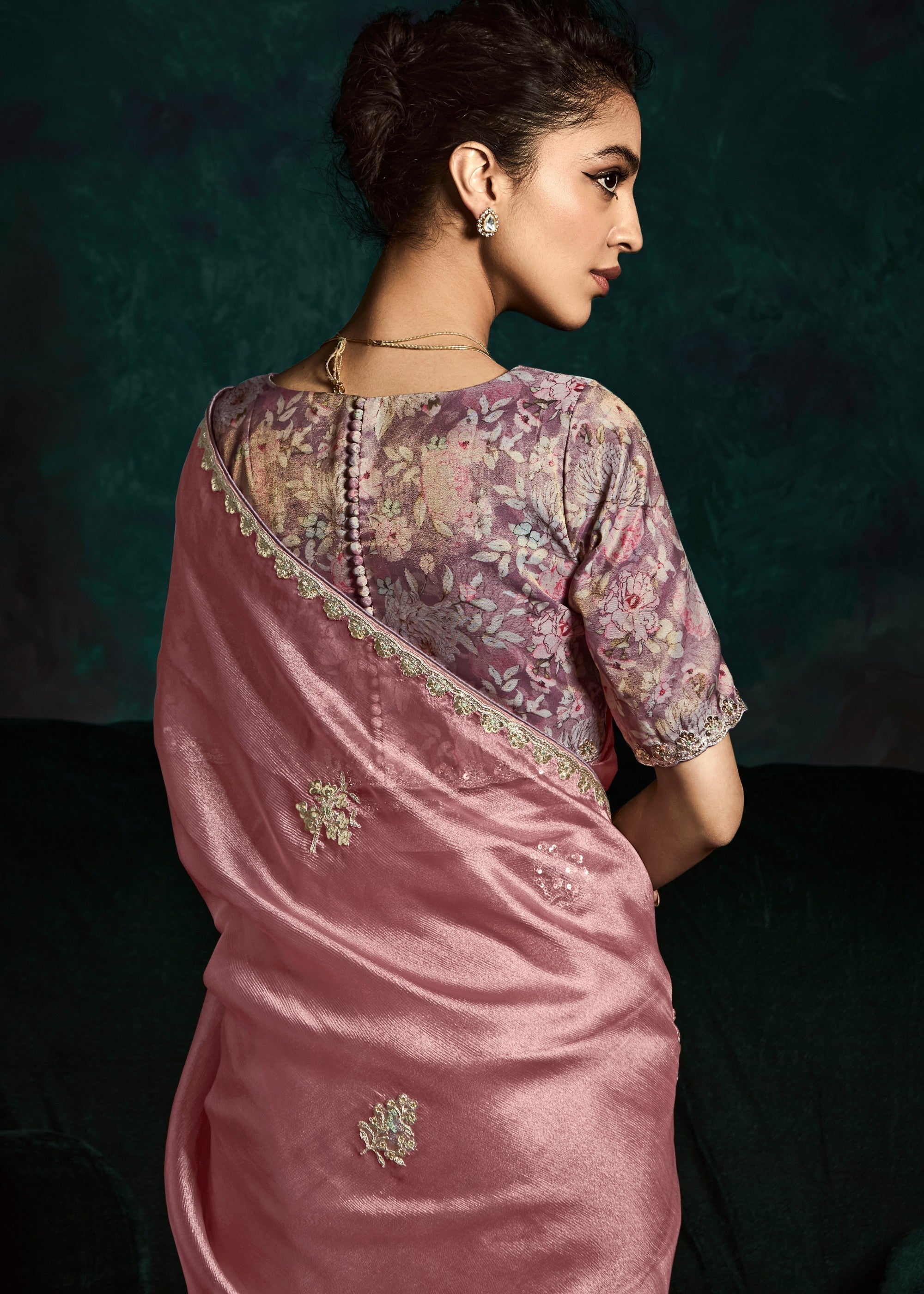 Pretty Pink Fancy Fabric Silk Saree With Sequins And Thread Embroidered Butti Work - qivii