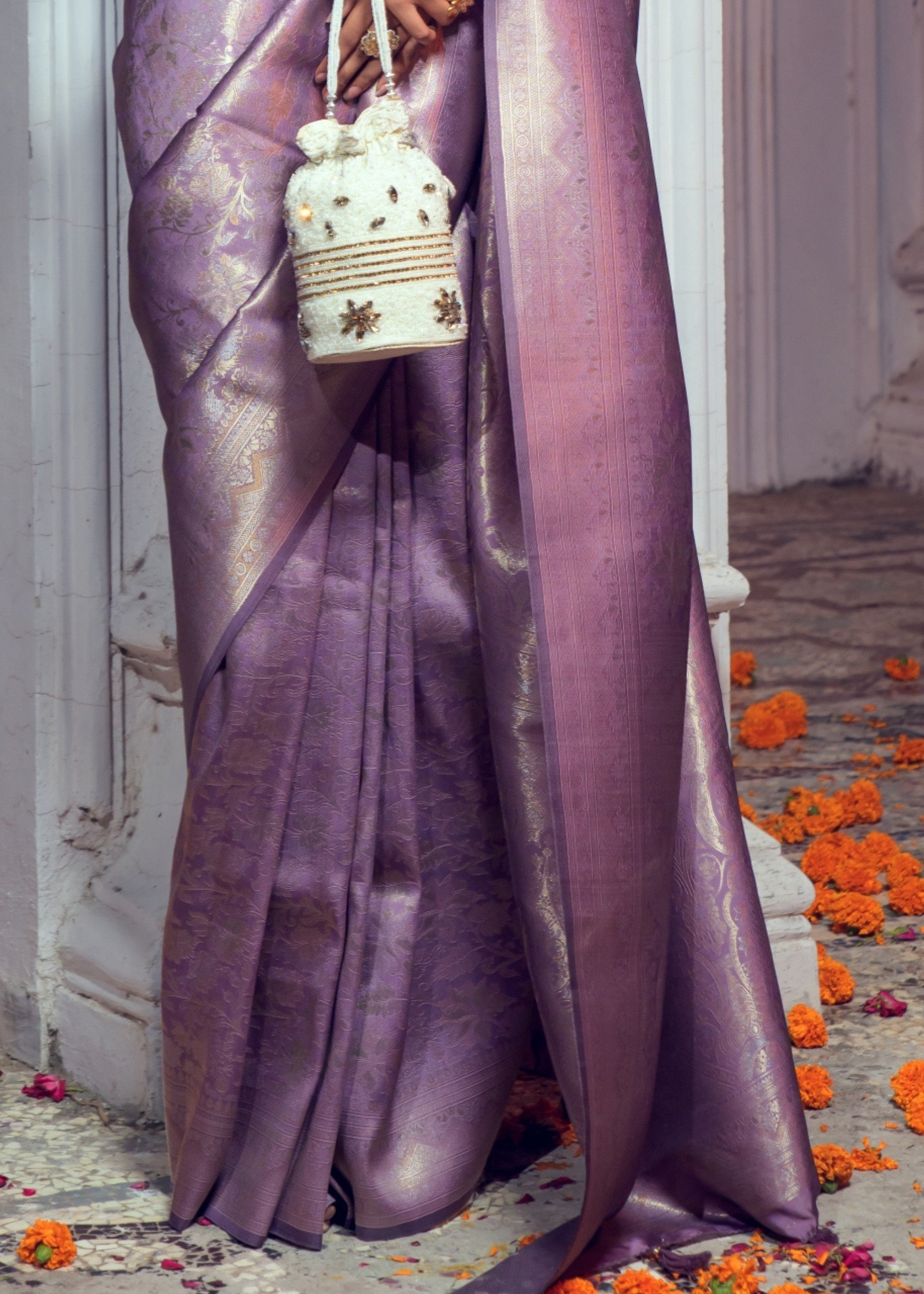Amethyst Purple Zari Woven Silk Saree - qivii