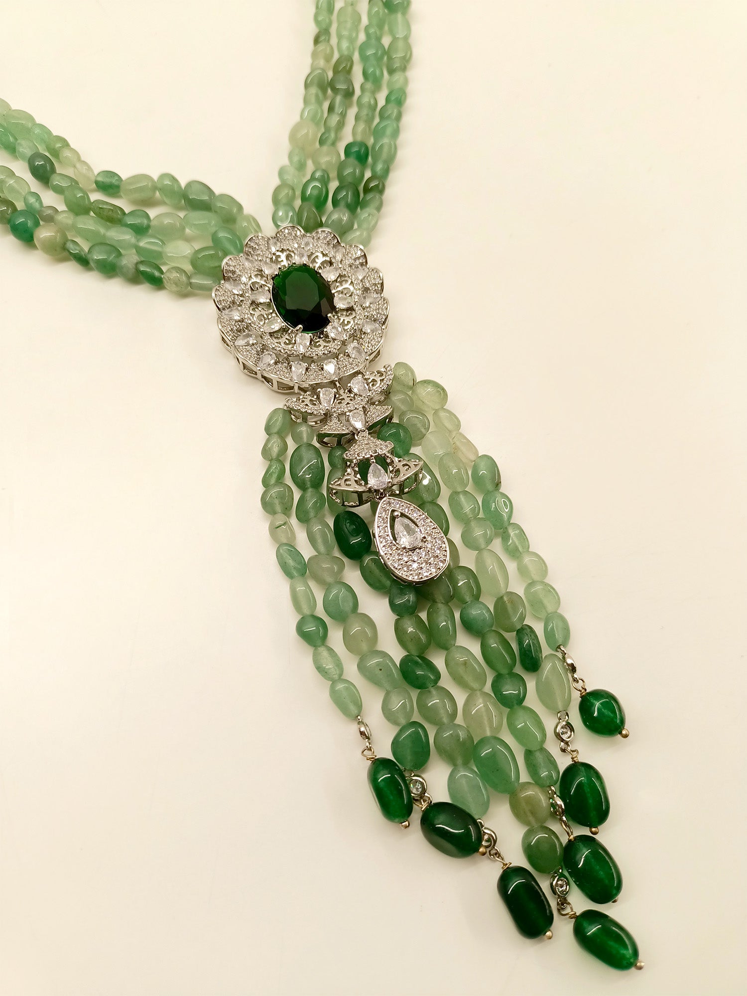 Ramya Emerald American Diamond & Beads Neckpiece - qivii