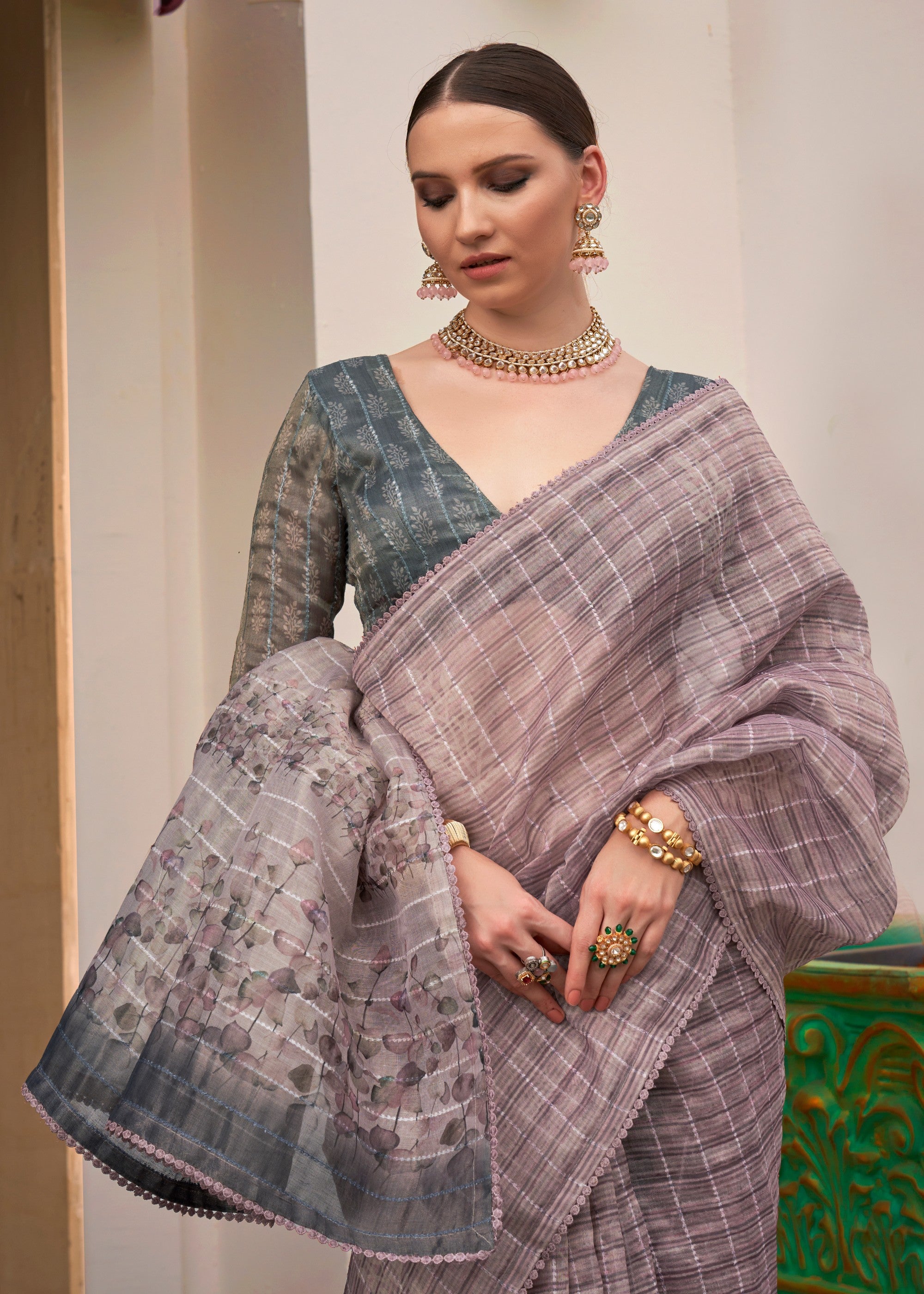 Soft purple Pure Tissue Silk Saree - qivii