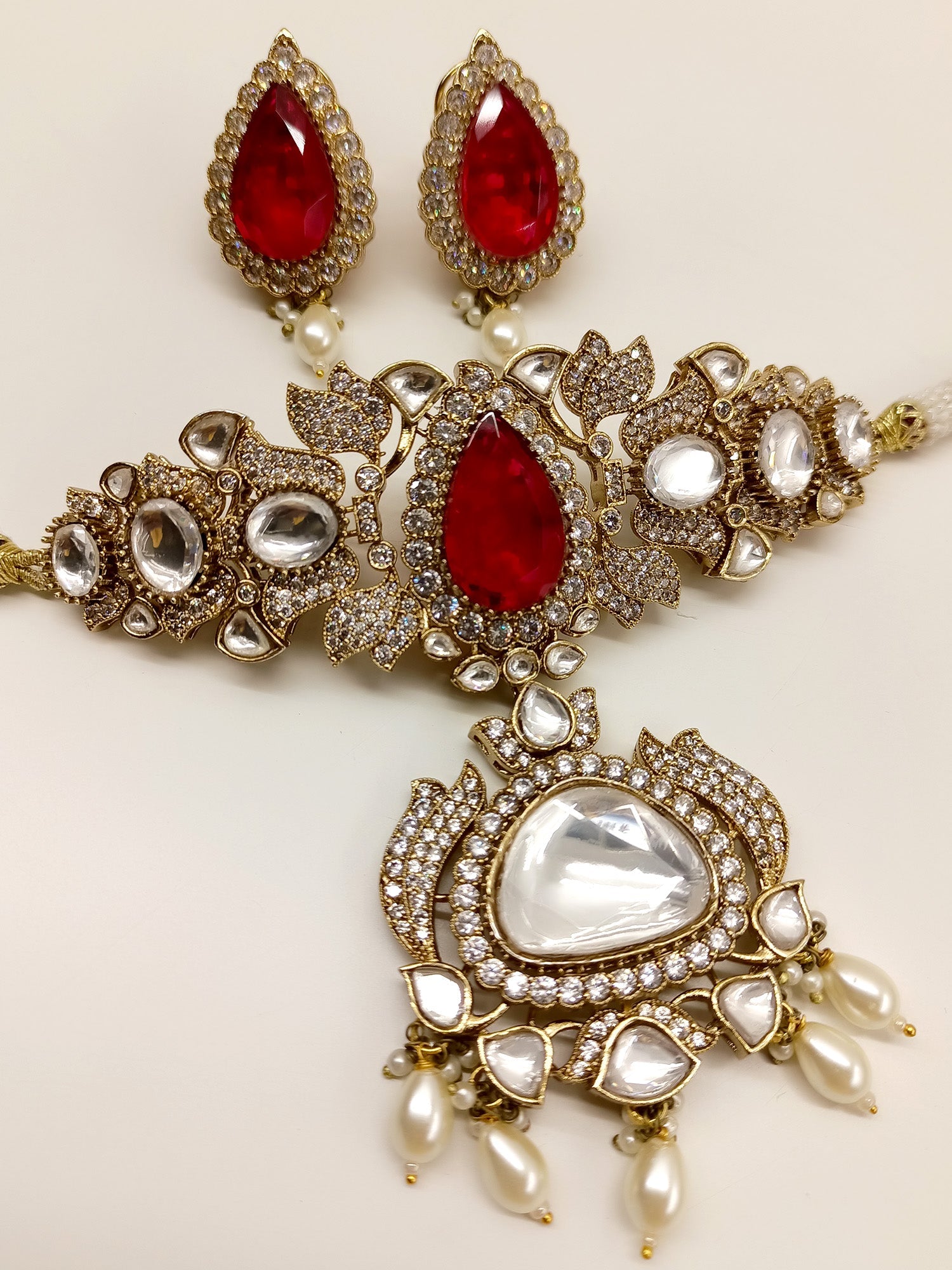 Chandralekha Red Polki Choker Set - qivii