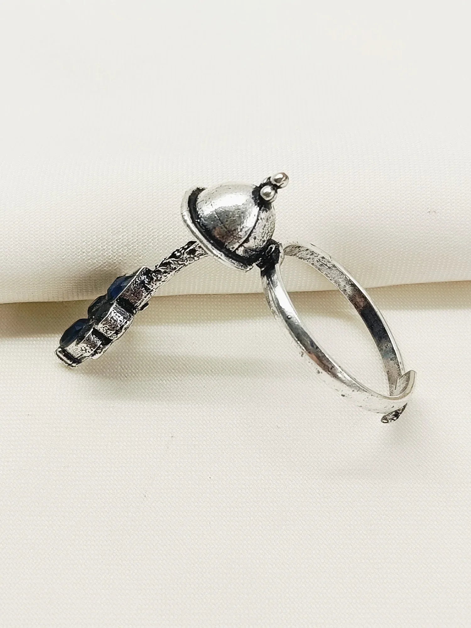 Rishvi Navy Blue Oxidized Finger Ring