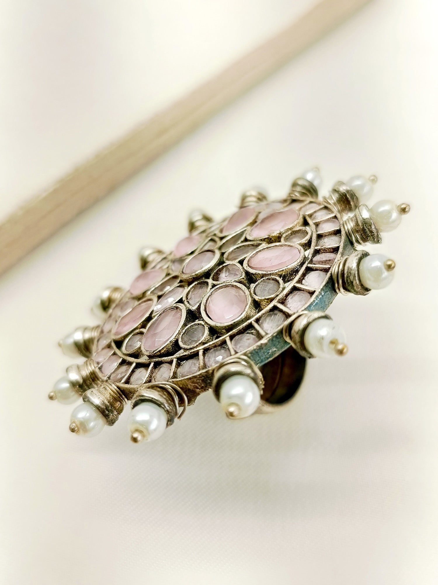 Bethari Baby Pink Oxidized Finger Ring - qivii