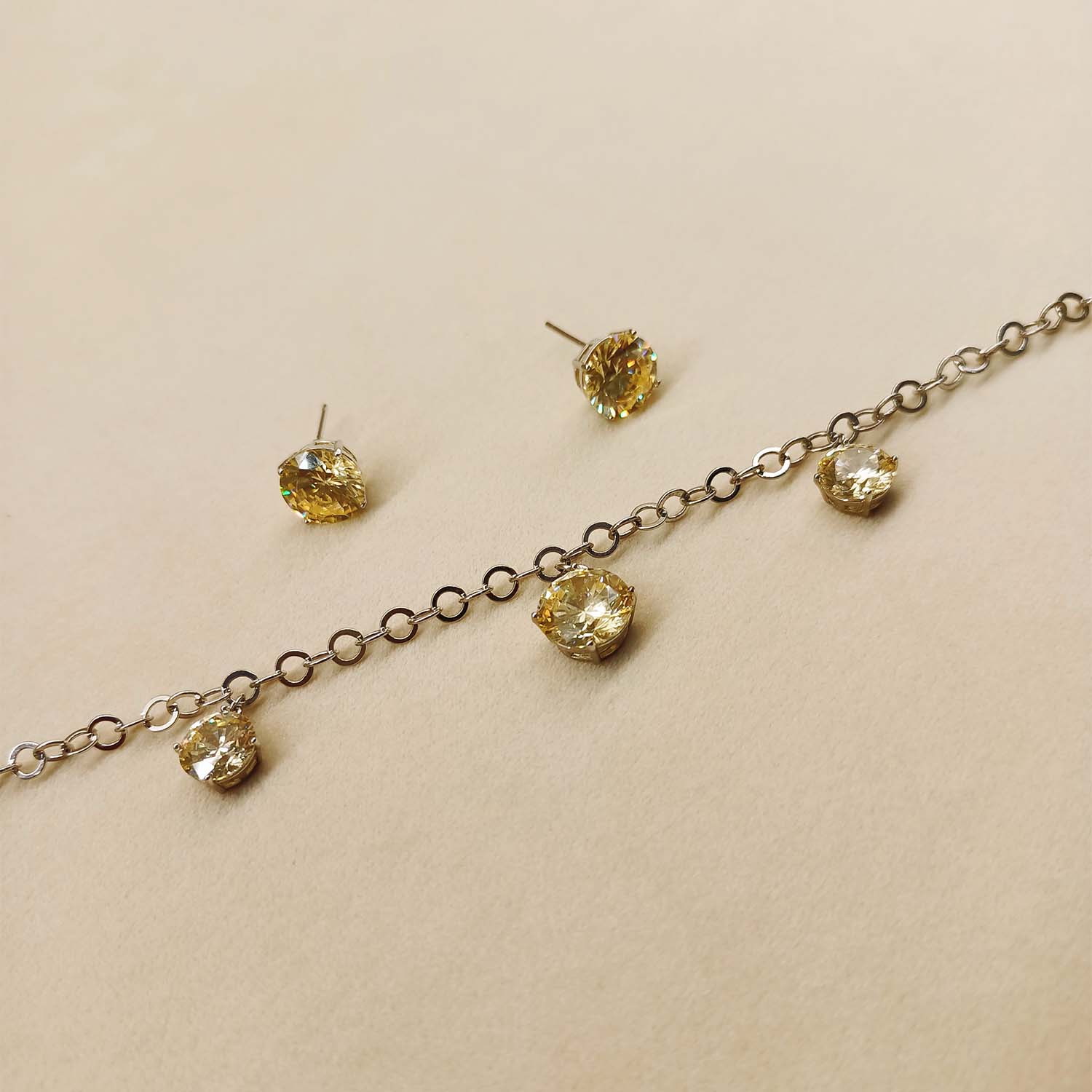 Grace Golden Silver Plated Diamonds Neck Piece With Earrings - qivii