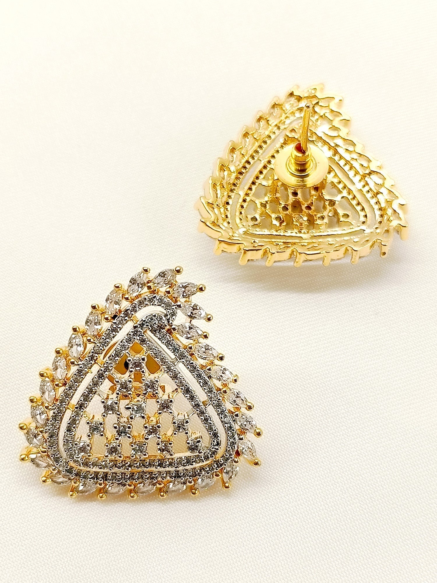 Front view of Lovemallow White American Diamond Tops showcasing traditional craftsmanship, gold plated brass metal, and delicate American Diamonds, ideal for adding a touch of timeless elegance to any outfit