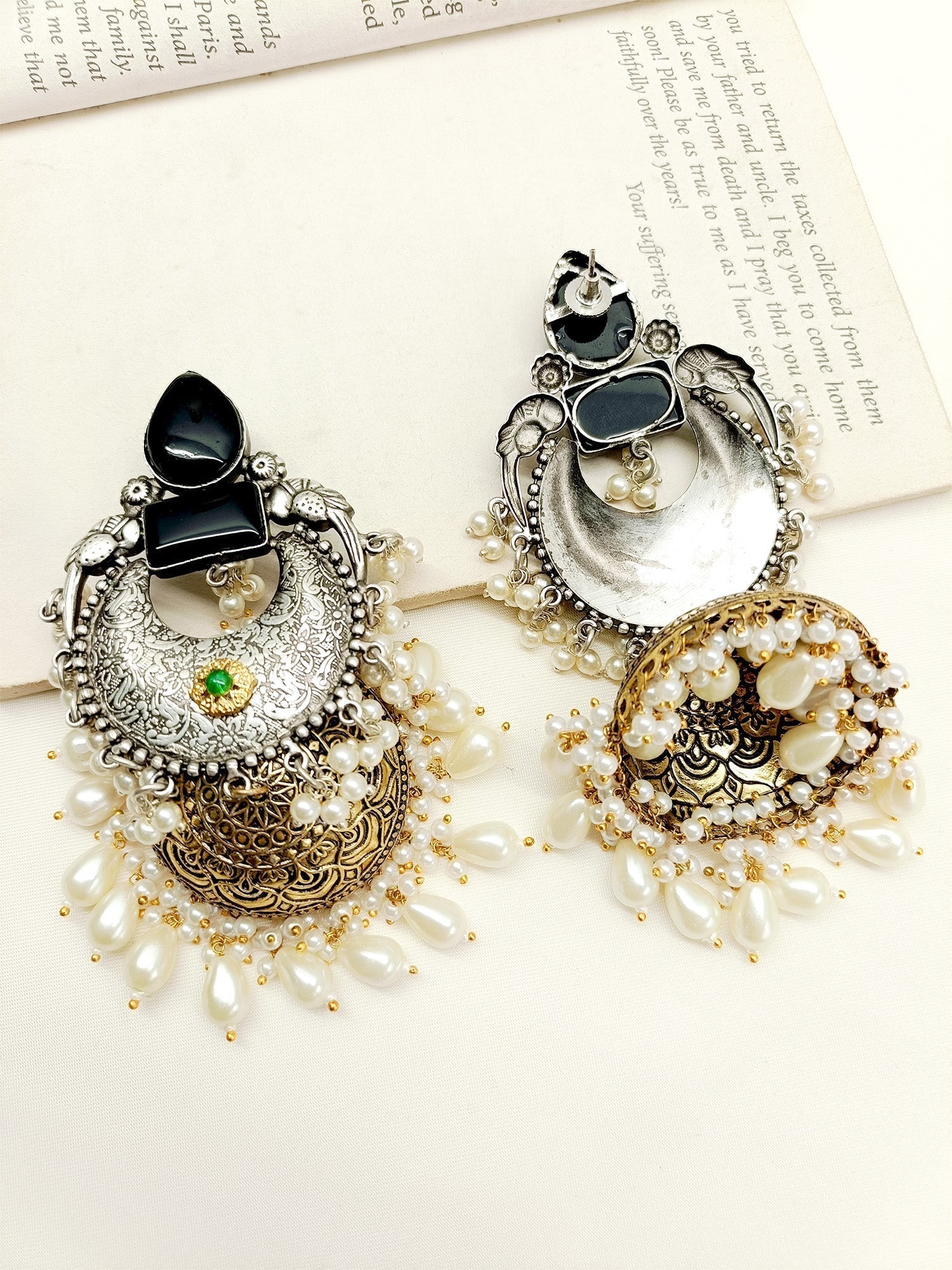 Nyra Black Oxidized Jhumki - qivii