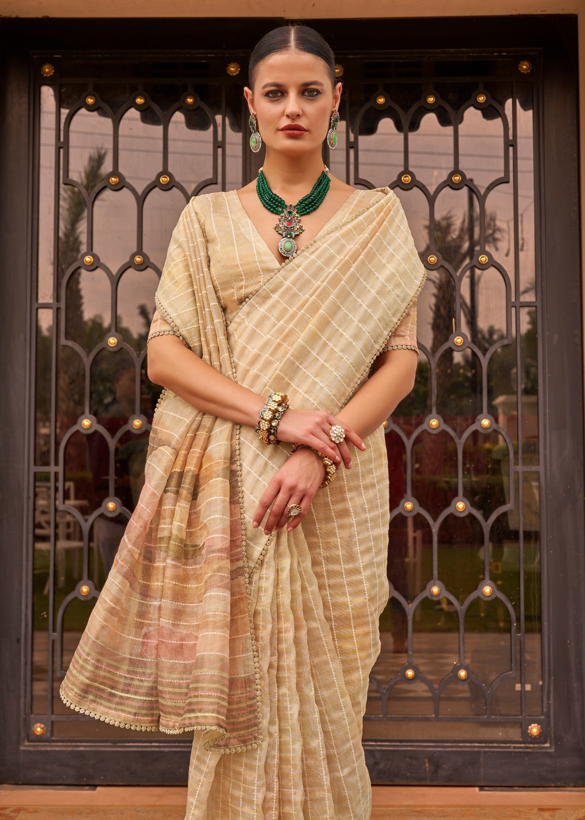 Off White Pure Tissue Silk Saree - qivii