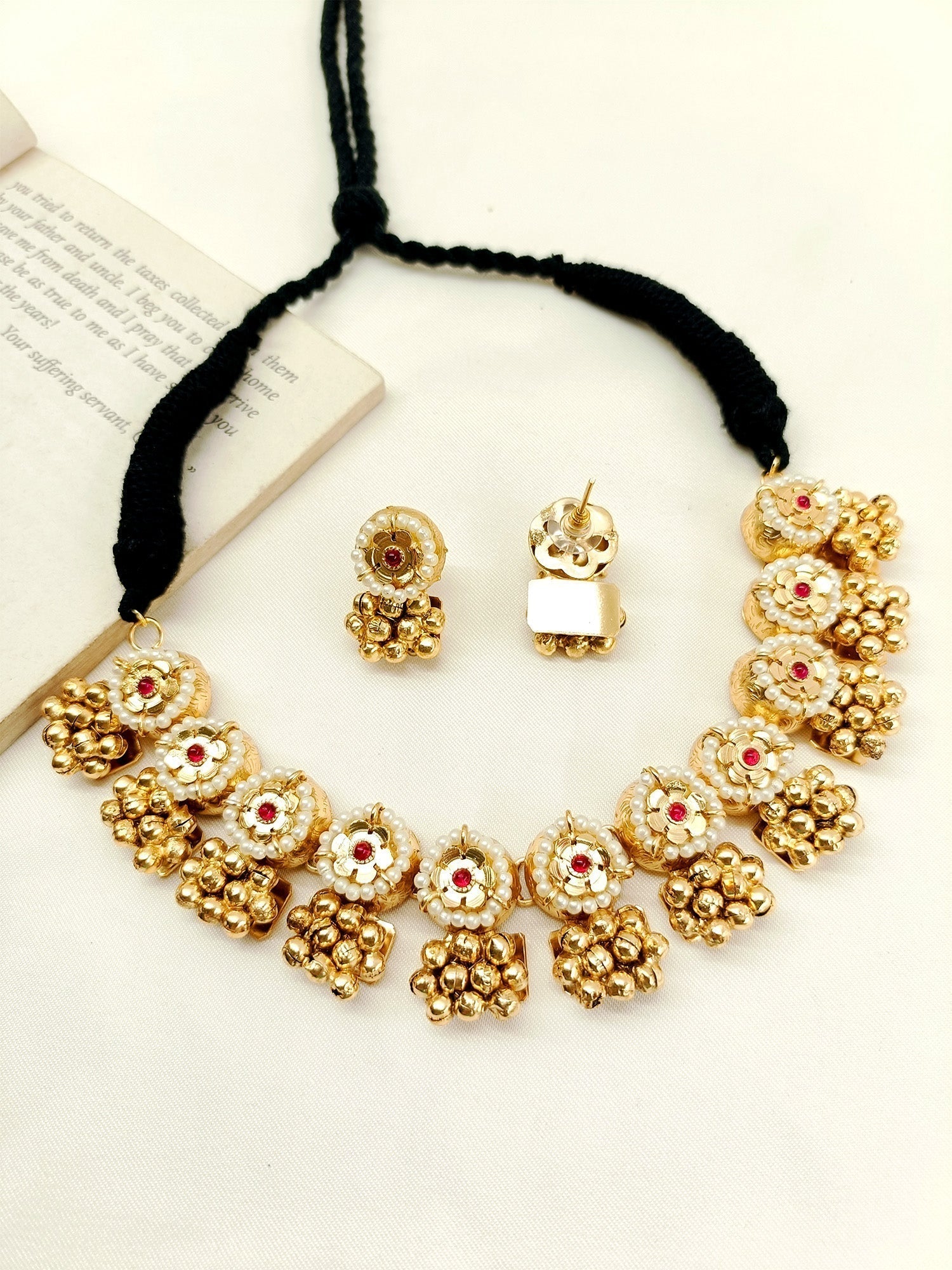 Zehra Maroon Oxidized Necklace Set - qivii