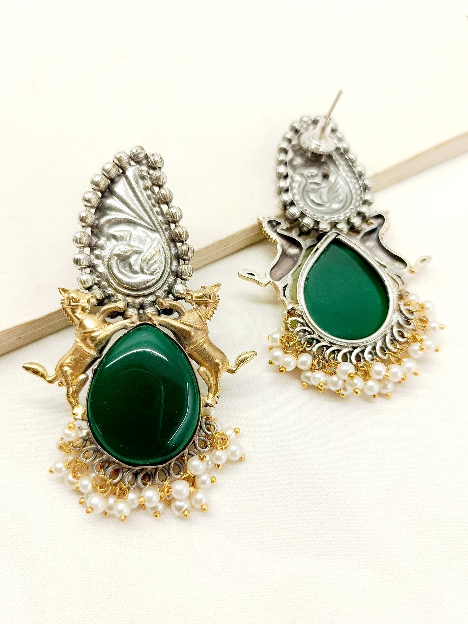 Namrati Green Oxidized Earrings - qivii