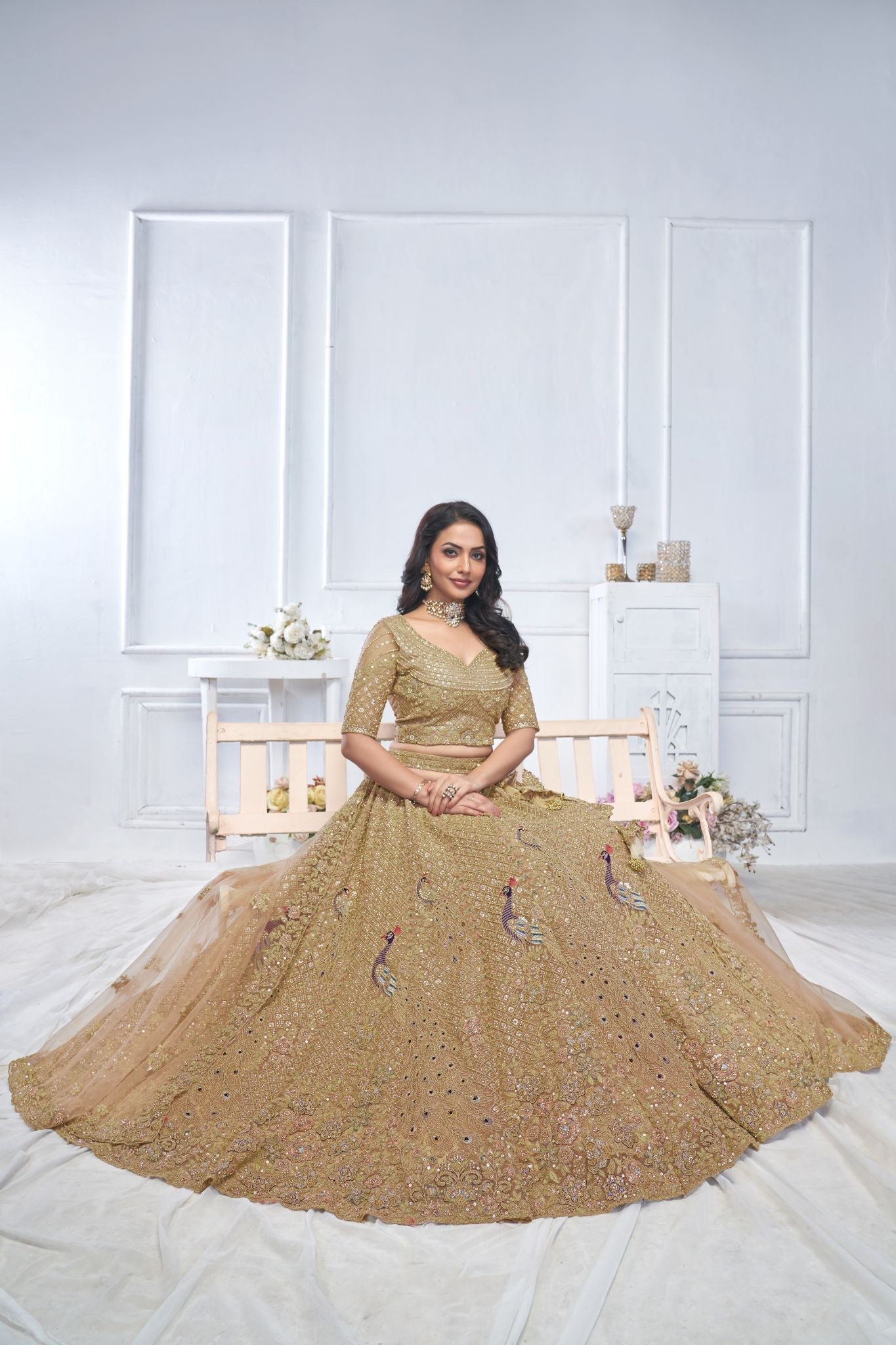 Graceful Brown Embroidered Bridal Wear Lehenga - qivii