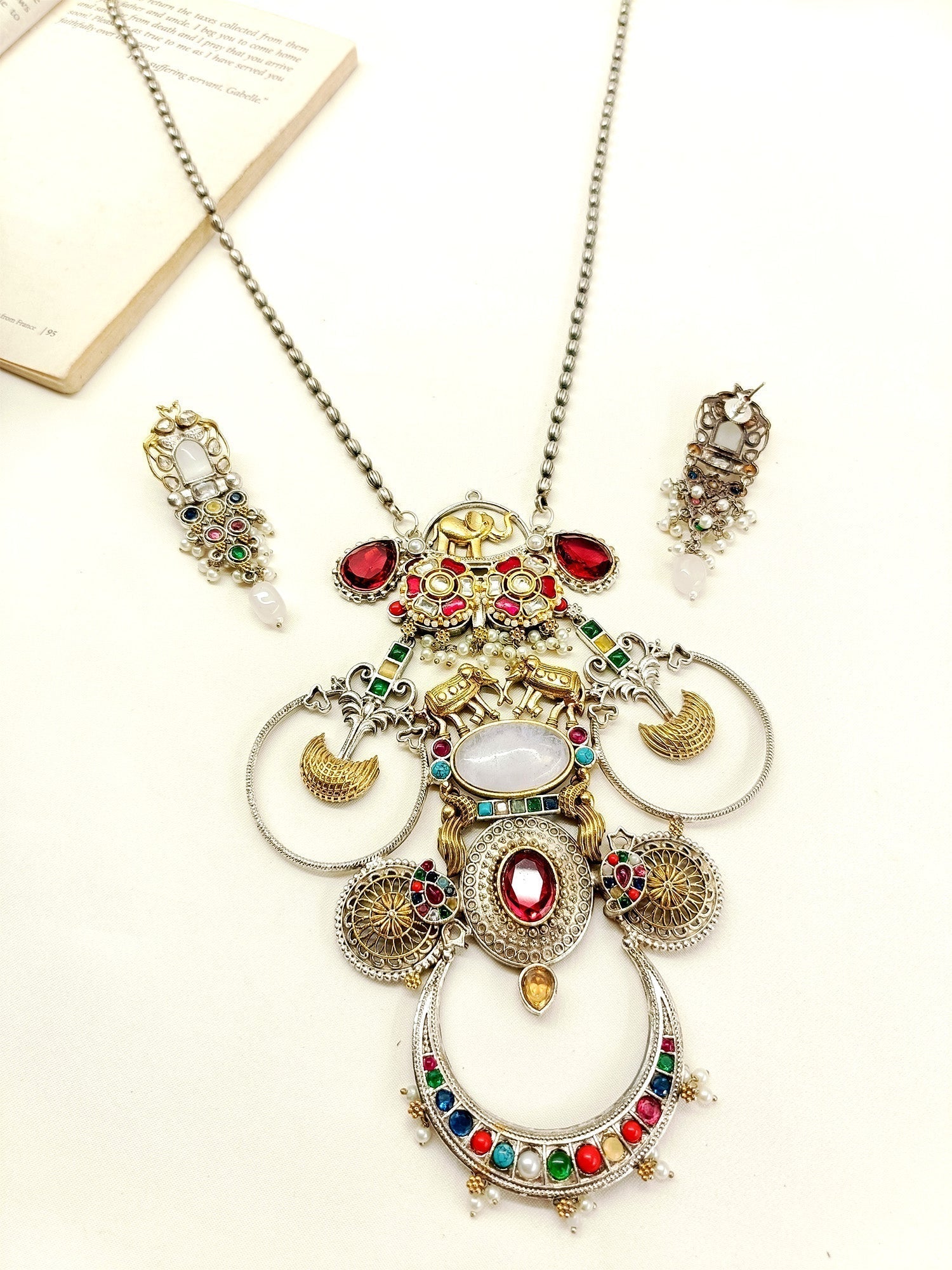 Mugdha Multi Colour Long Oxidized Necklace Set - qivii