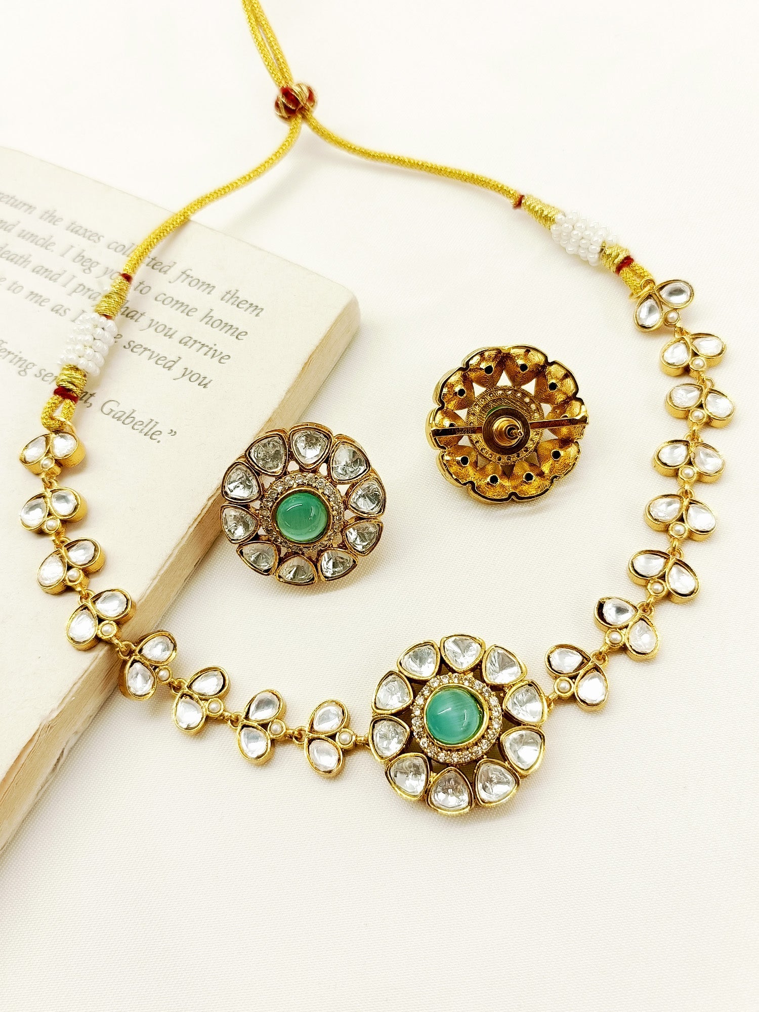 Etasha Mint Green Kundan Choker Set - qivii