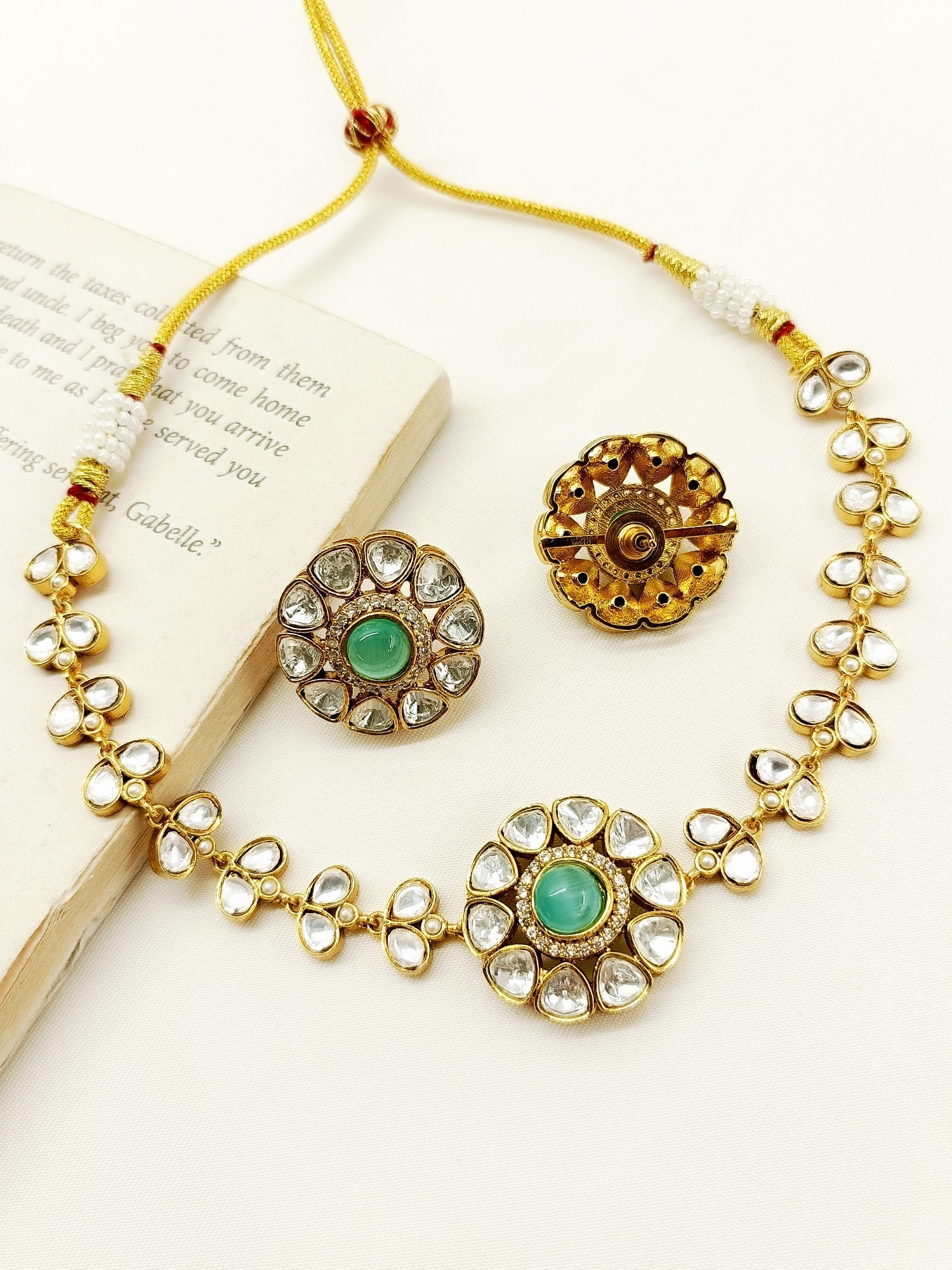 Etasha Mint Green Kundan Choker Set - qivii