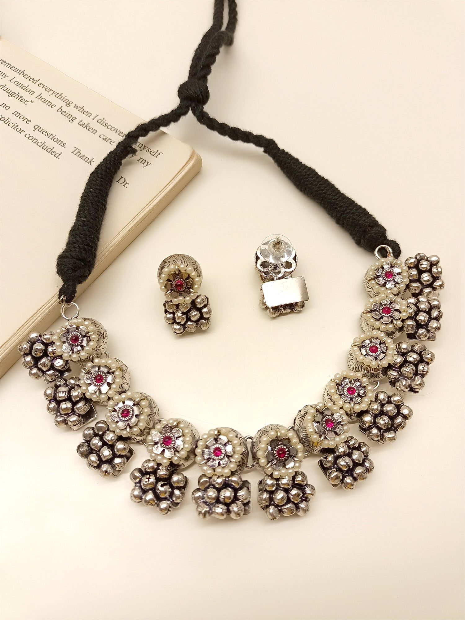 Ketki Maroon Oxidized Necklace Set - qivii