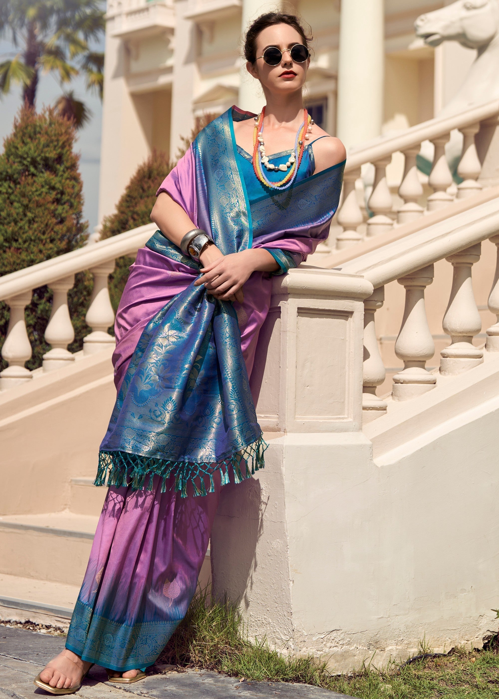 Orchid Purple Soft Silk Saree with Amazing Zari Weaving - qivii