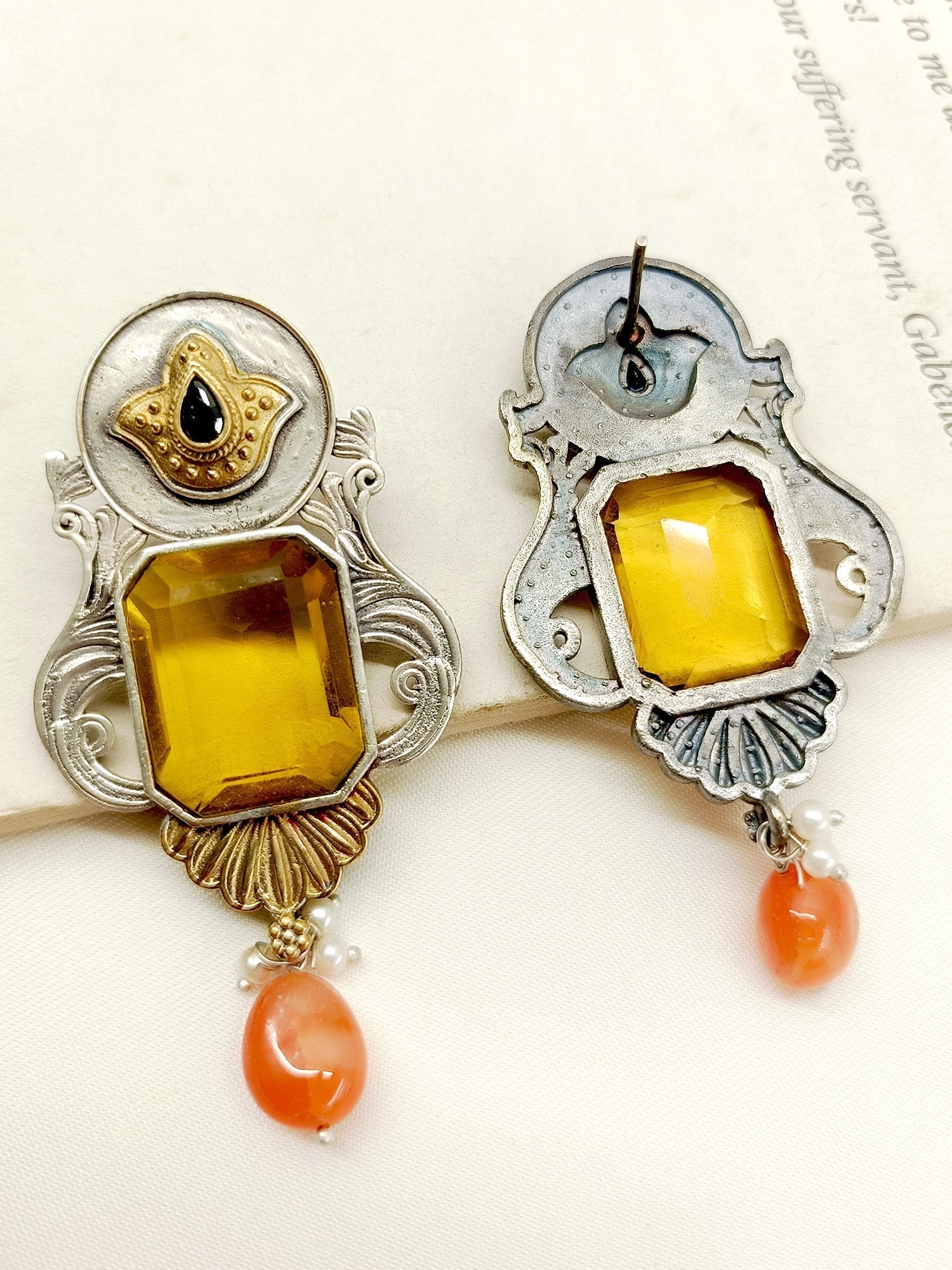 Watika Yellow Oxidized Earrings - qivii