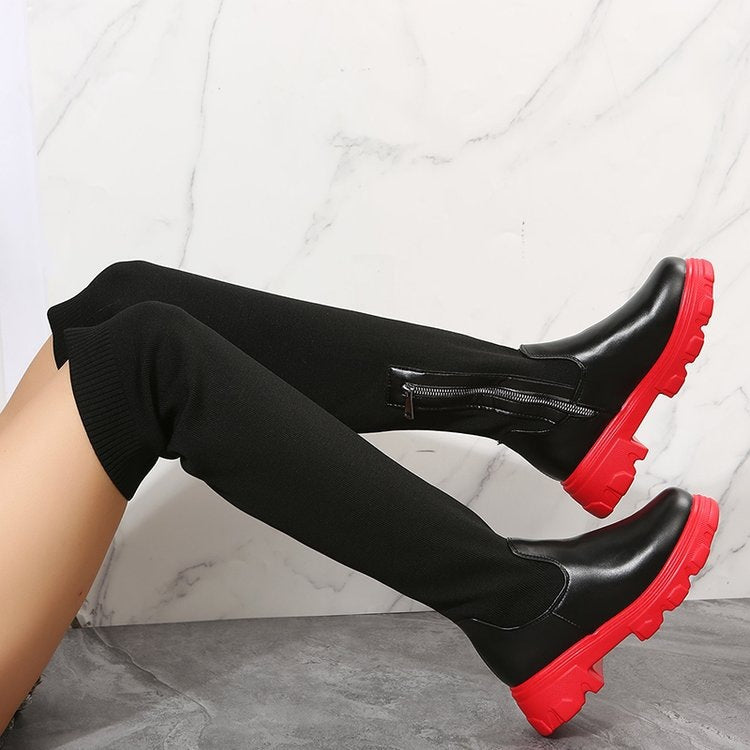 Women's Downtown Stretch Over-The-Knee Boots - Knit & PU Platform Boots (US 4-10.5)