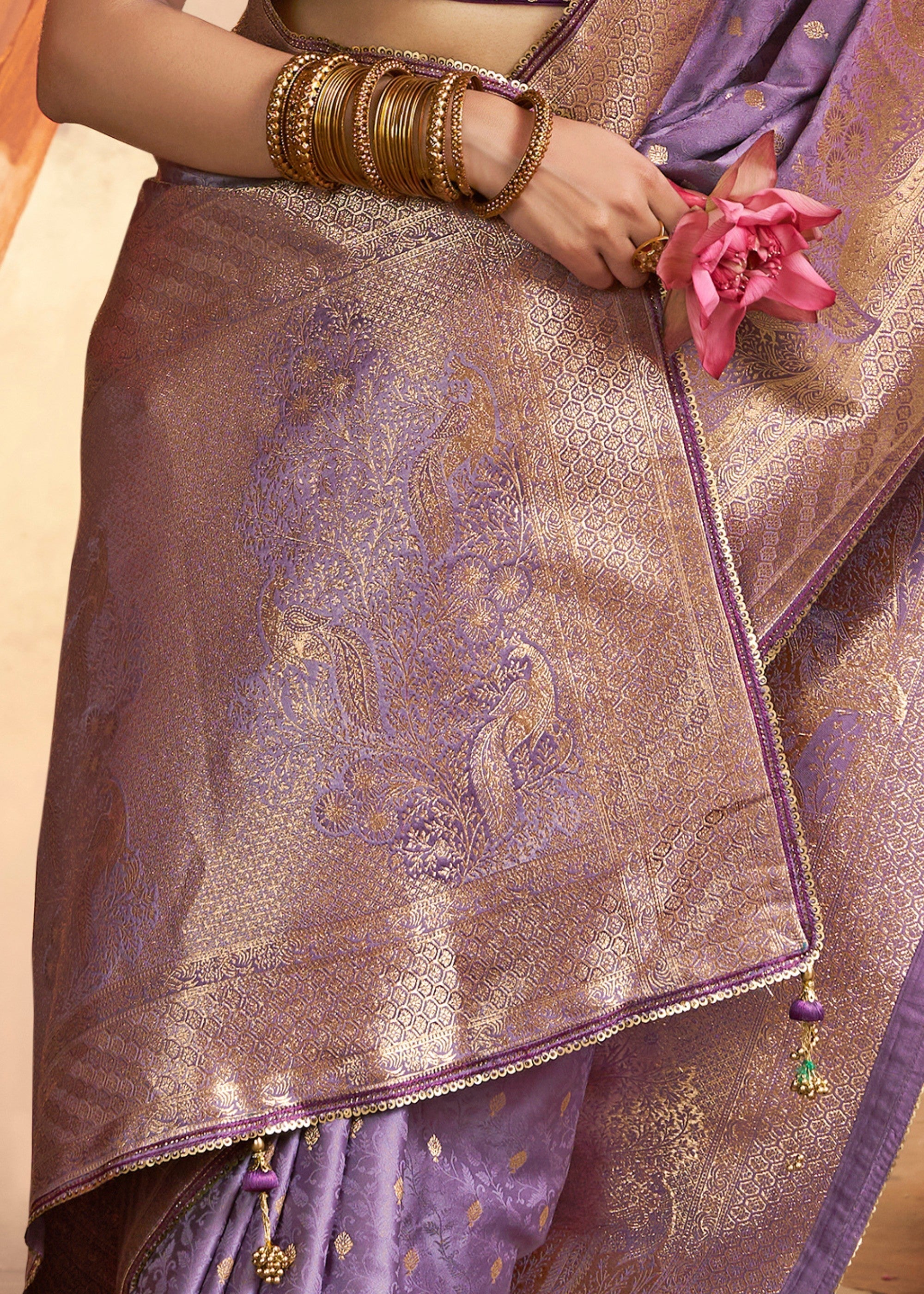 Amethyst Purple Satin Silk Saree With Beautiful Lace Border And Heavy Designer Embroidered Blouse - qivii