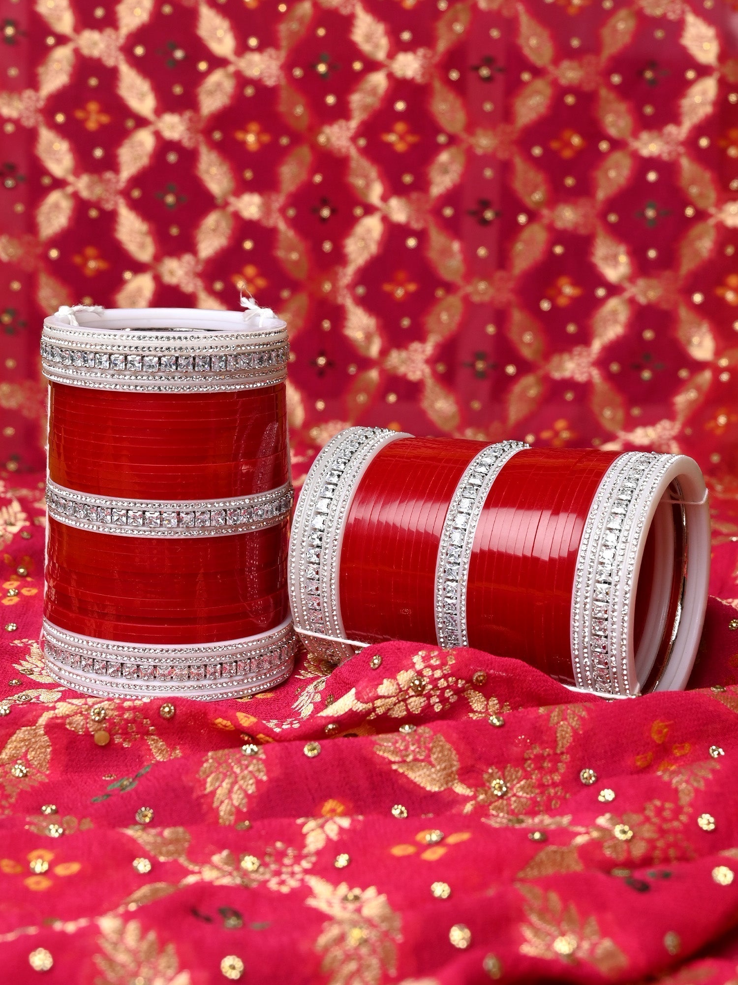 Varena Maroon Bangles With American Diamond Kada's Punjabi Chura - qivii