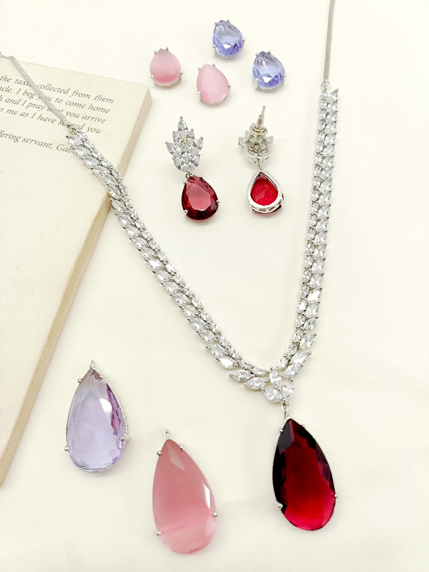 Angela Changeable Silver American Diamond Set