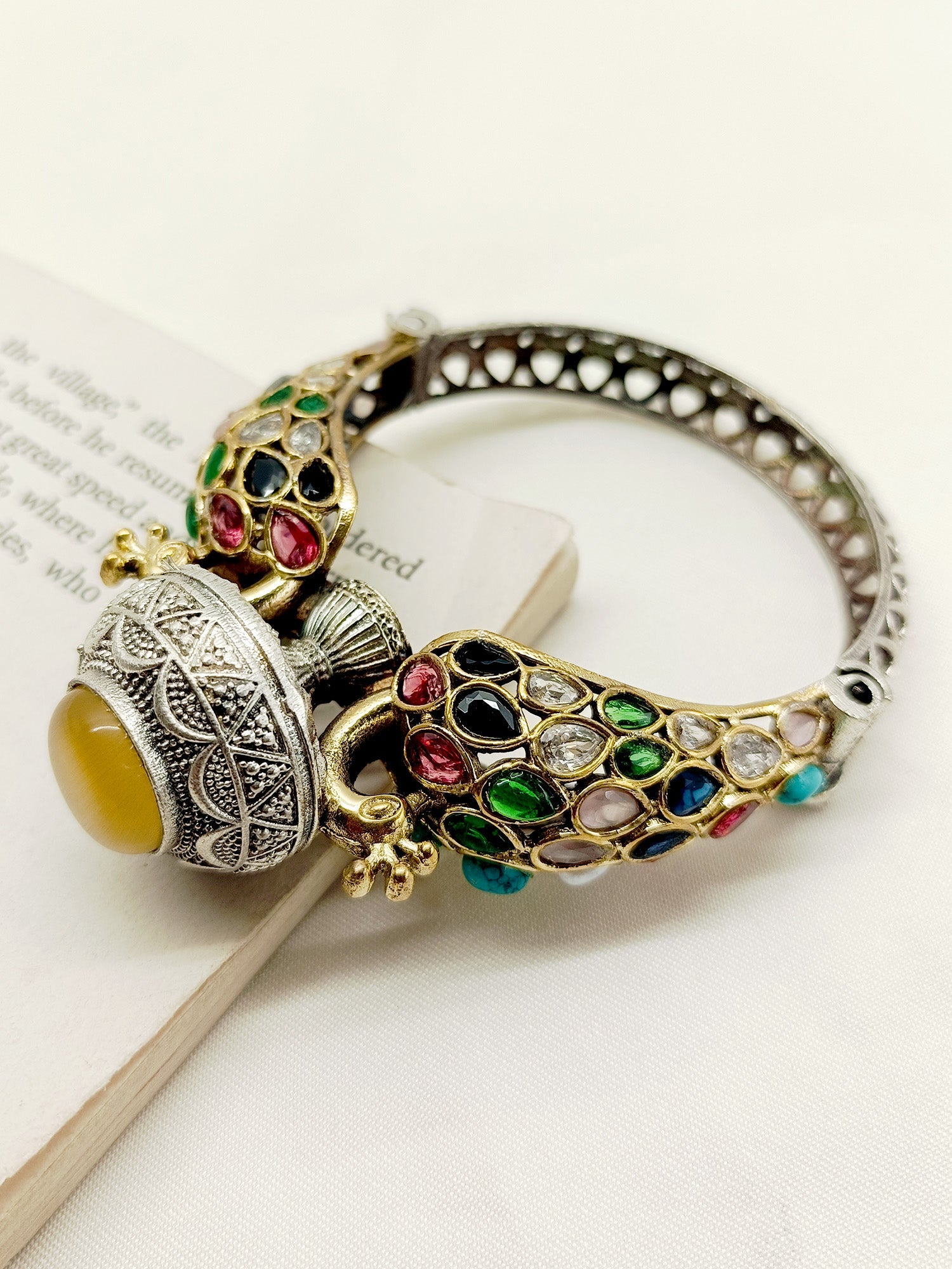 Shubhi Multi Colour Peacock Oxidized Bracelet