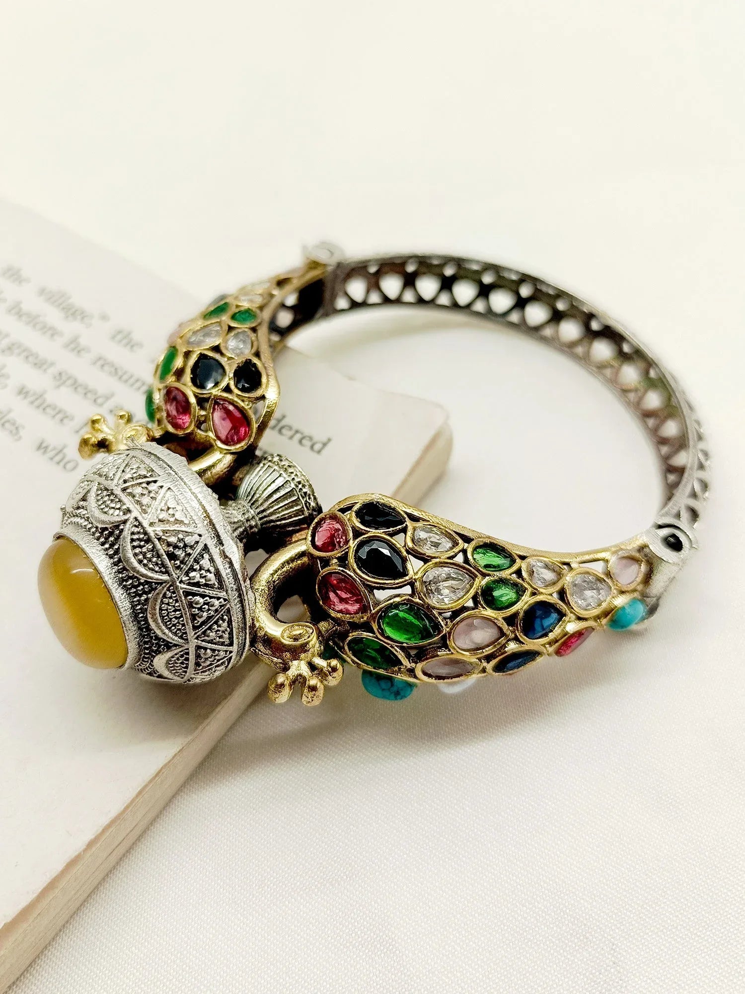 Shubhi Multi Colour Peacock Oxidized Bracelet