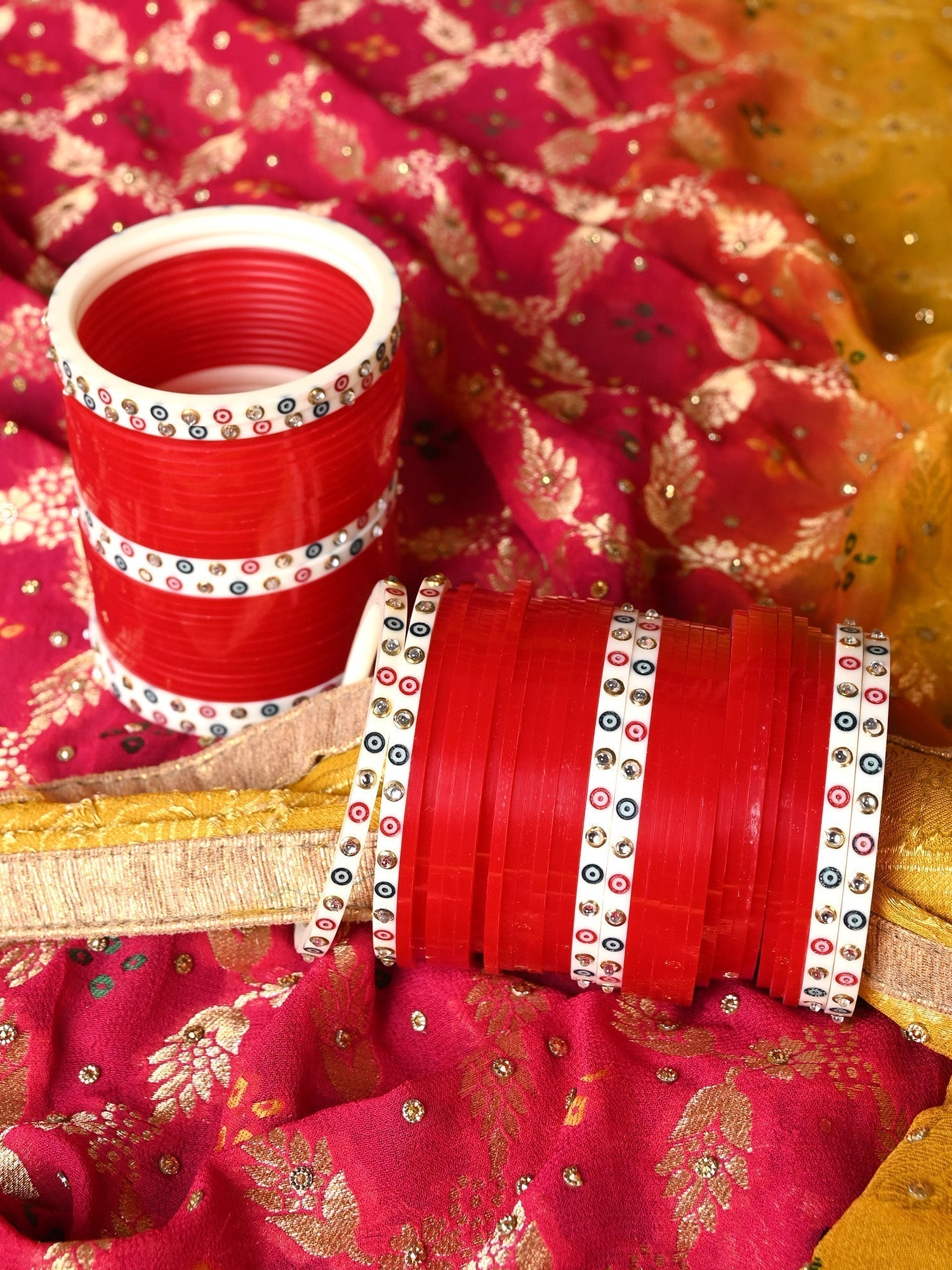 Hanisha Traditional Red And White Bangle Punjabi Chura - qivii