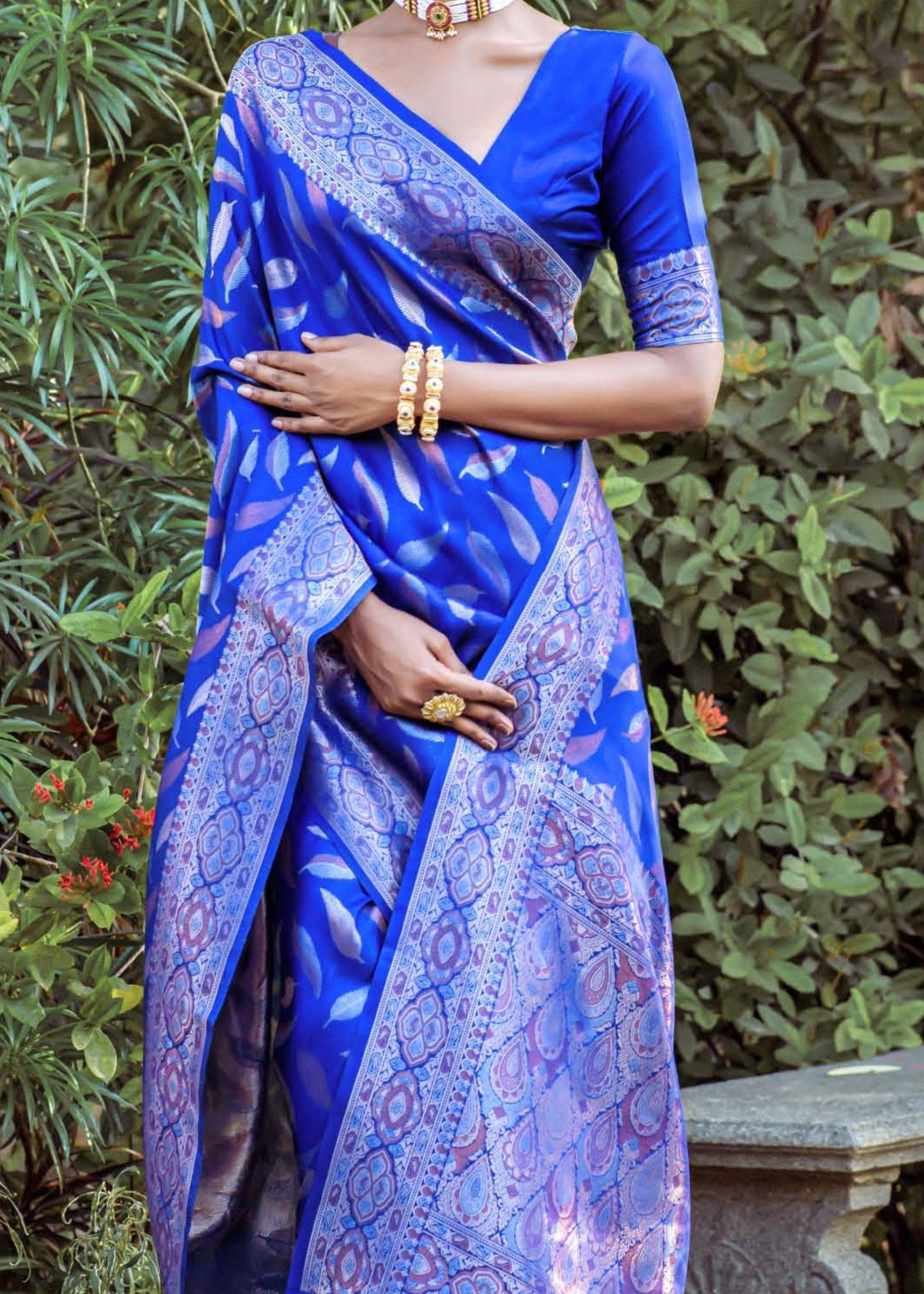 Admiral Blue Zari Woven Silk Saree - qivii