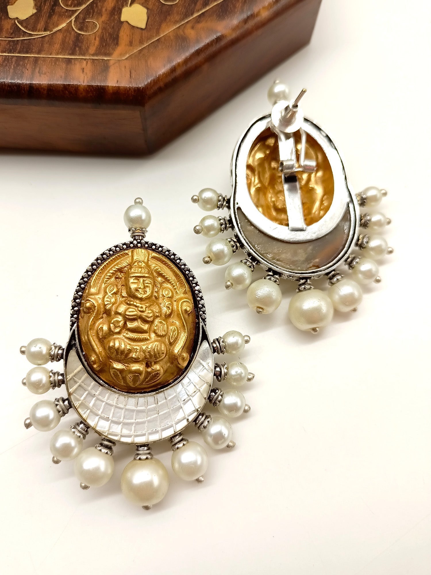 Traditional Temple Boutique Earrings featuring ornate pearl detailing and antique charm