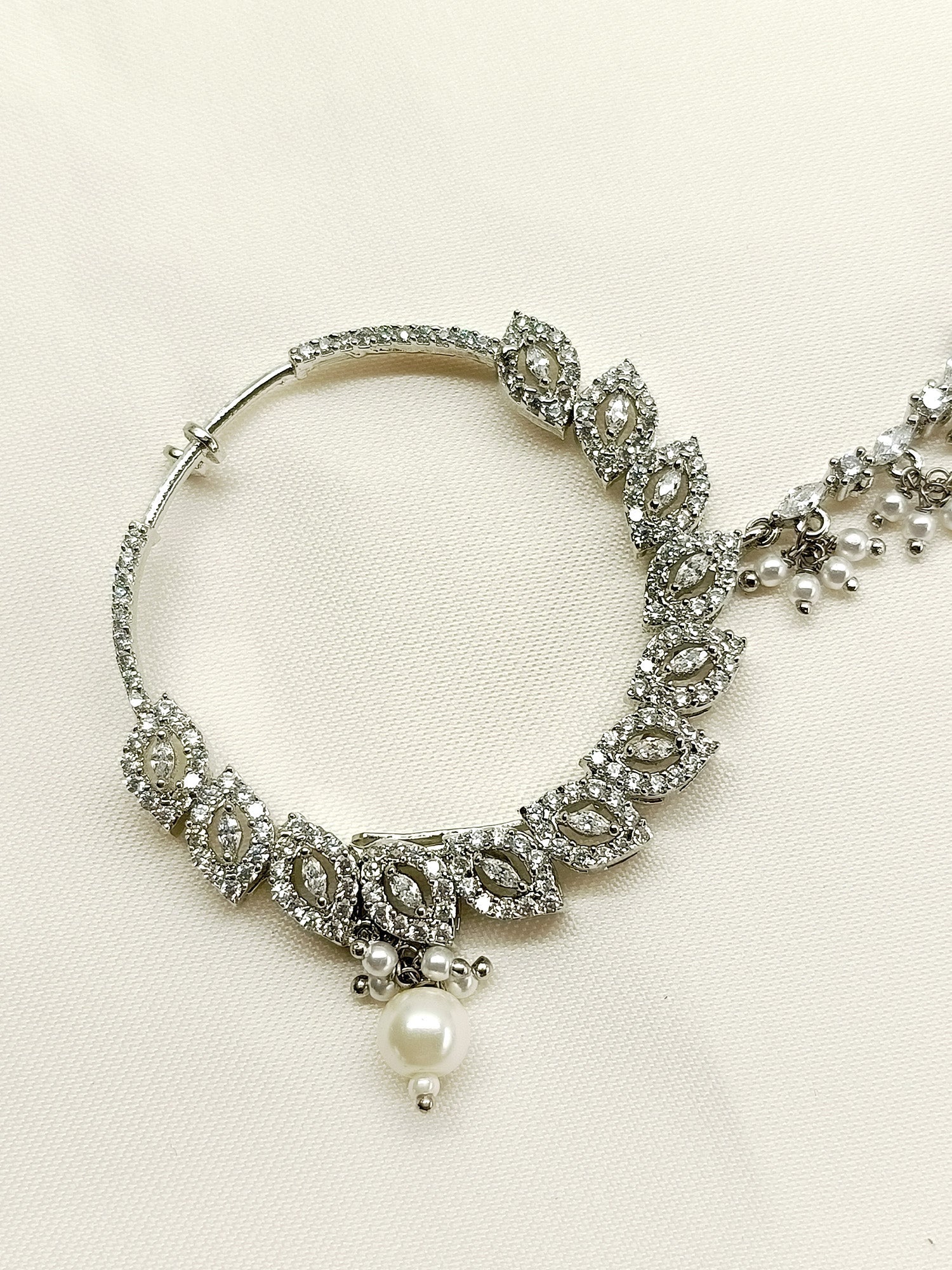 Kaikayi White American Diamond Nath - qivii