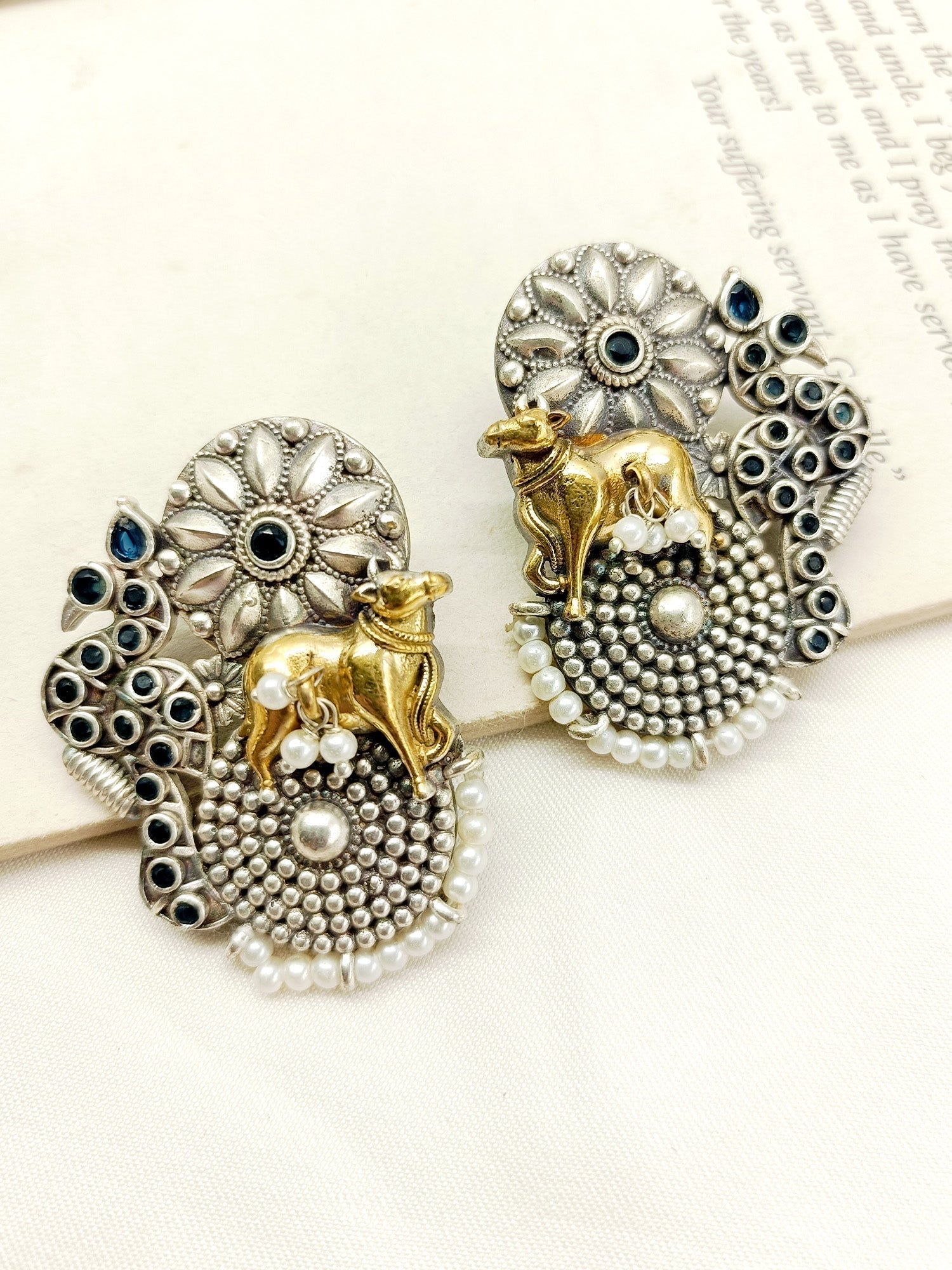 Jarul Navy Blue Cow Oxidized Earrings - qivii