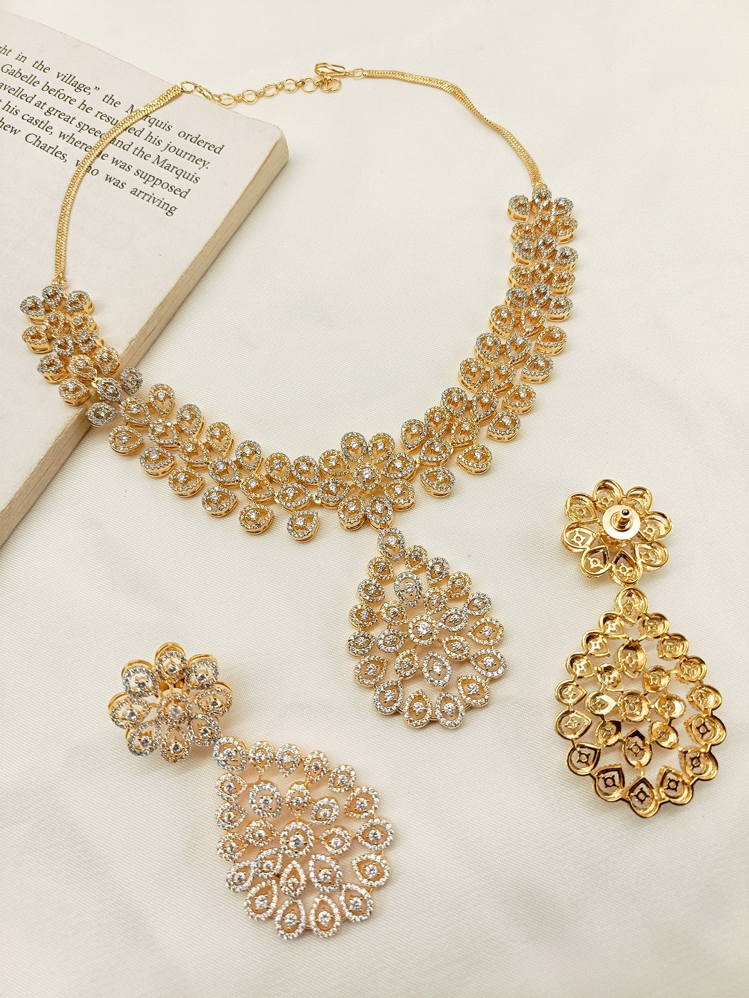Prajakta White American Diamond Necklace Set - qivii