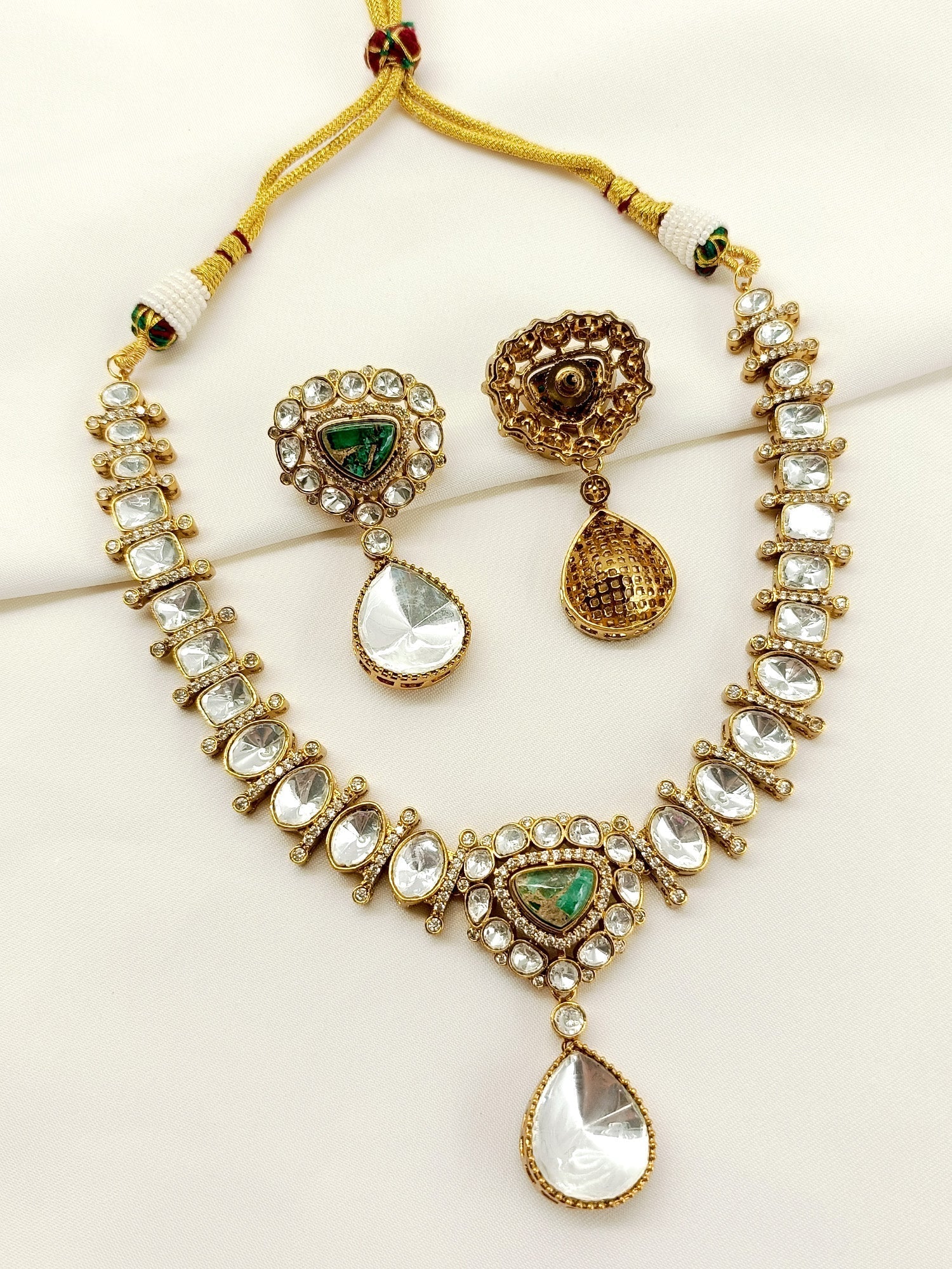 Aadhera Green Kundan Necklace Set - qivii