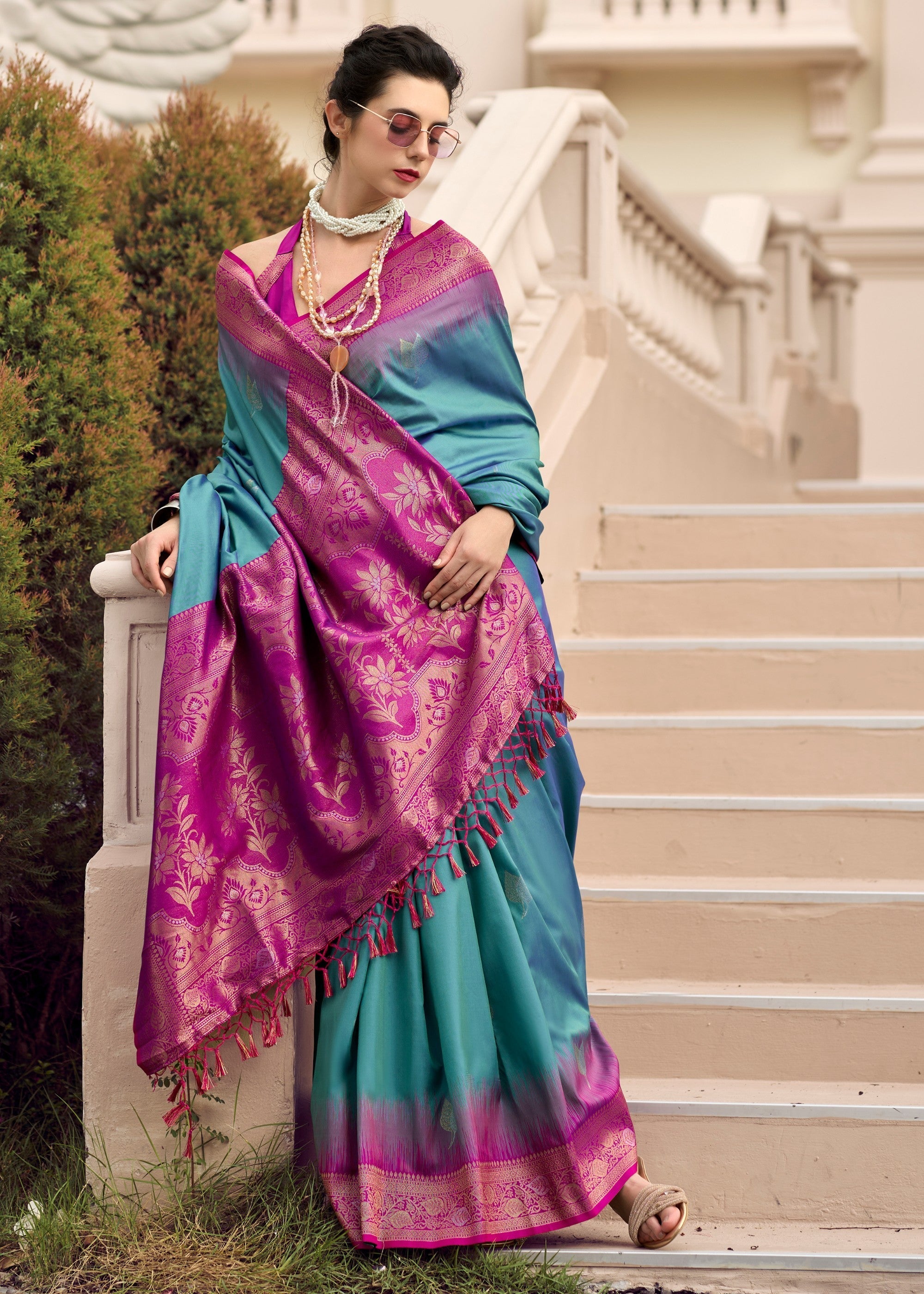 Sapphire Blue Soft Silk Saree with Amazing Zari Weaving - qivii