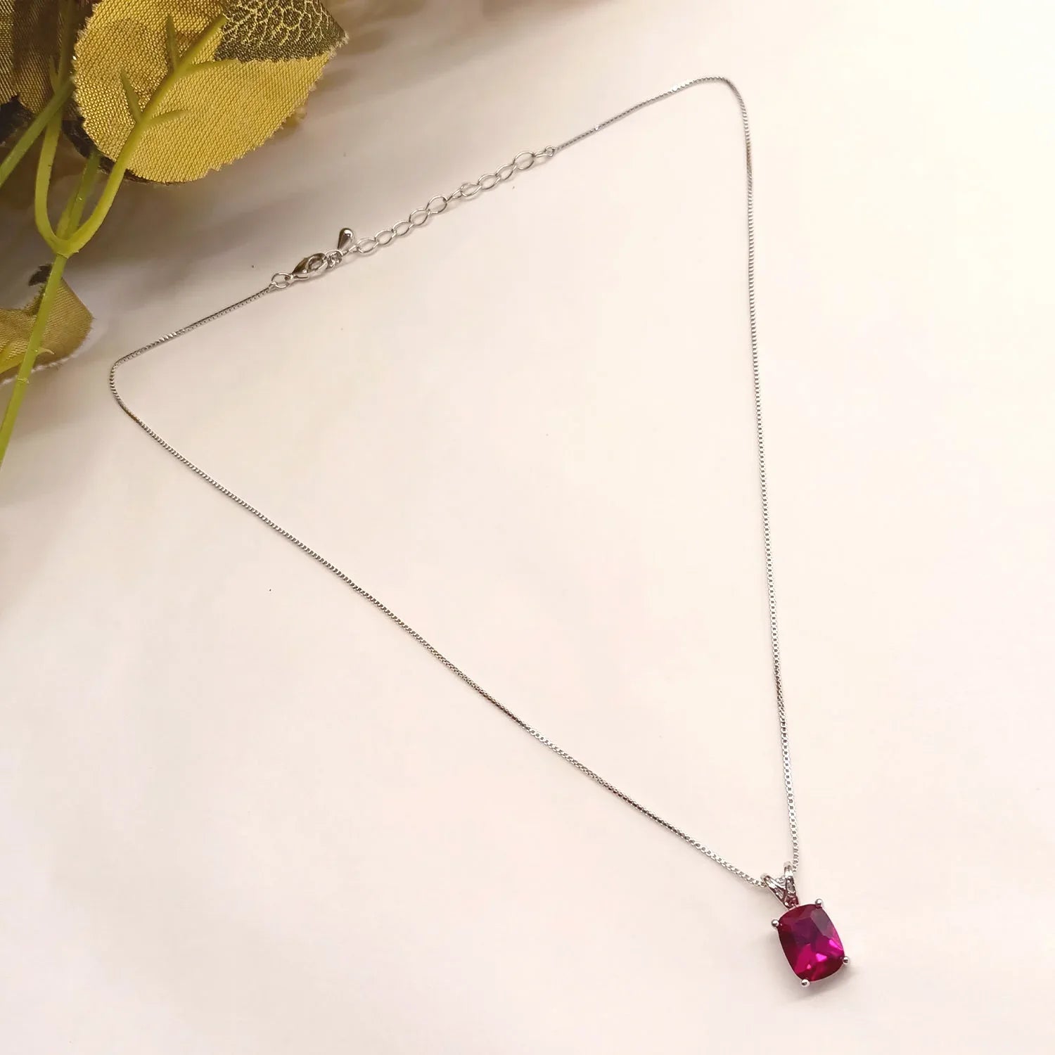 Jayda Ruby Semiprecious Pendant With Silver Chain