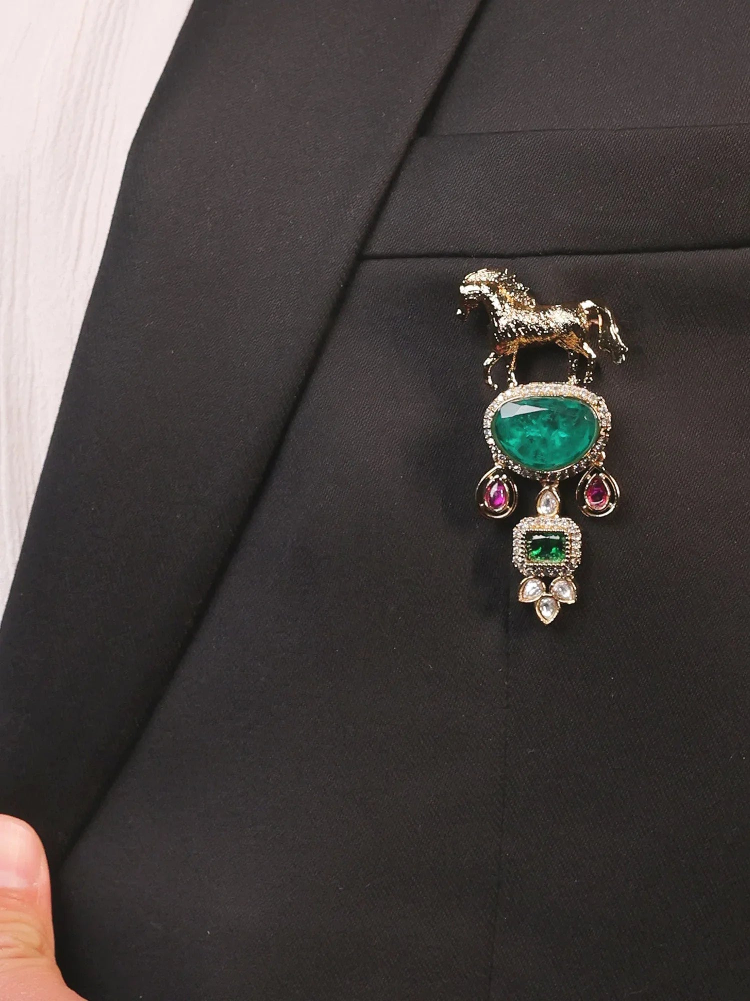 Abhimanyu Green Horse Brooch
