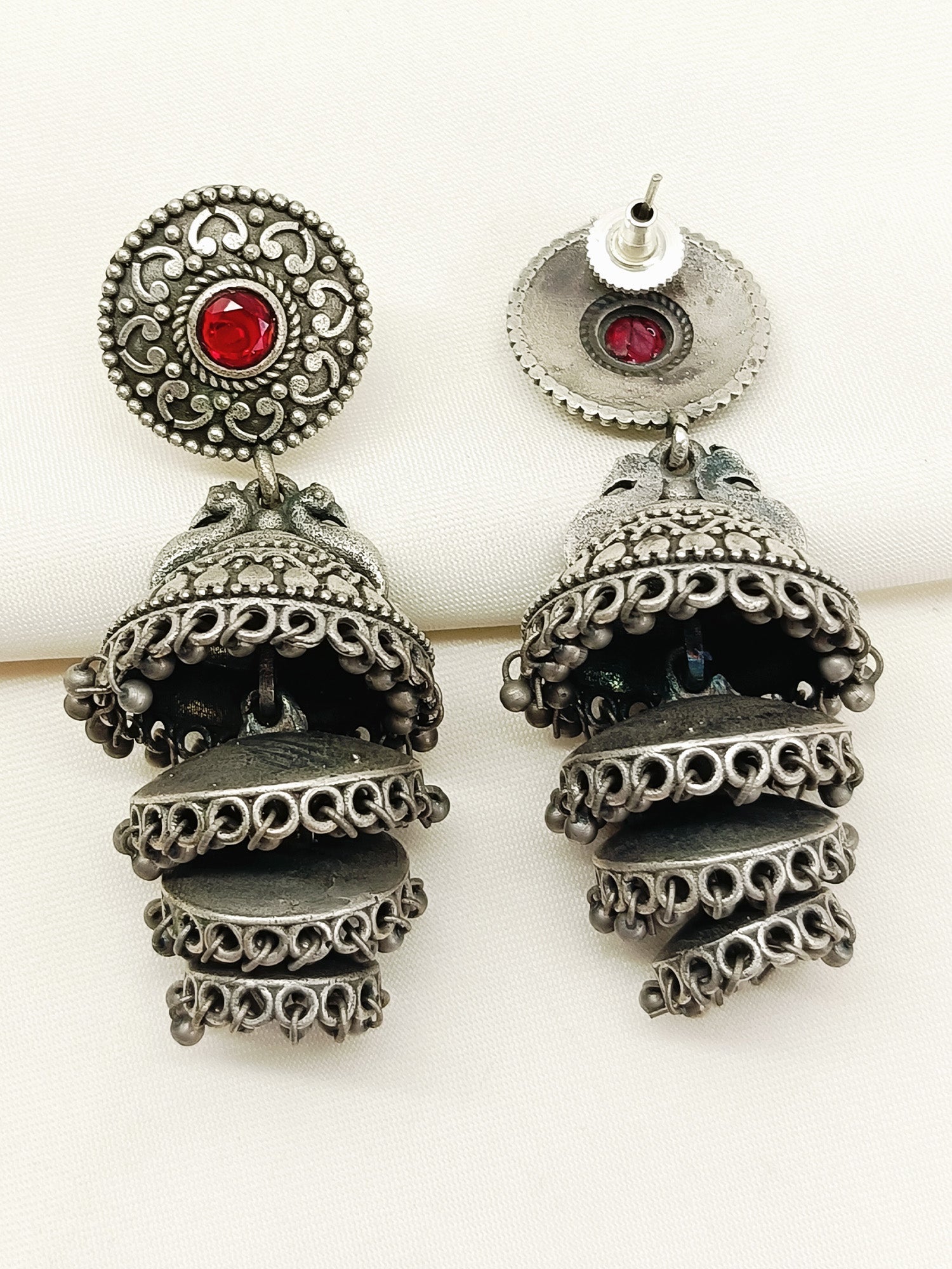 Mrigashi Ruby Oxidized Jhumki