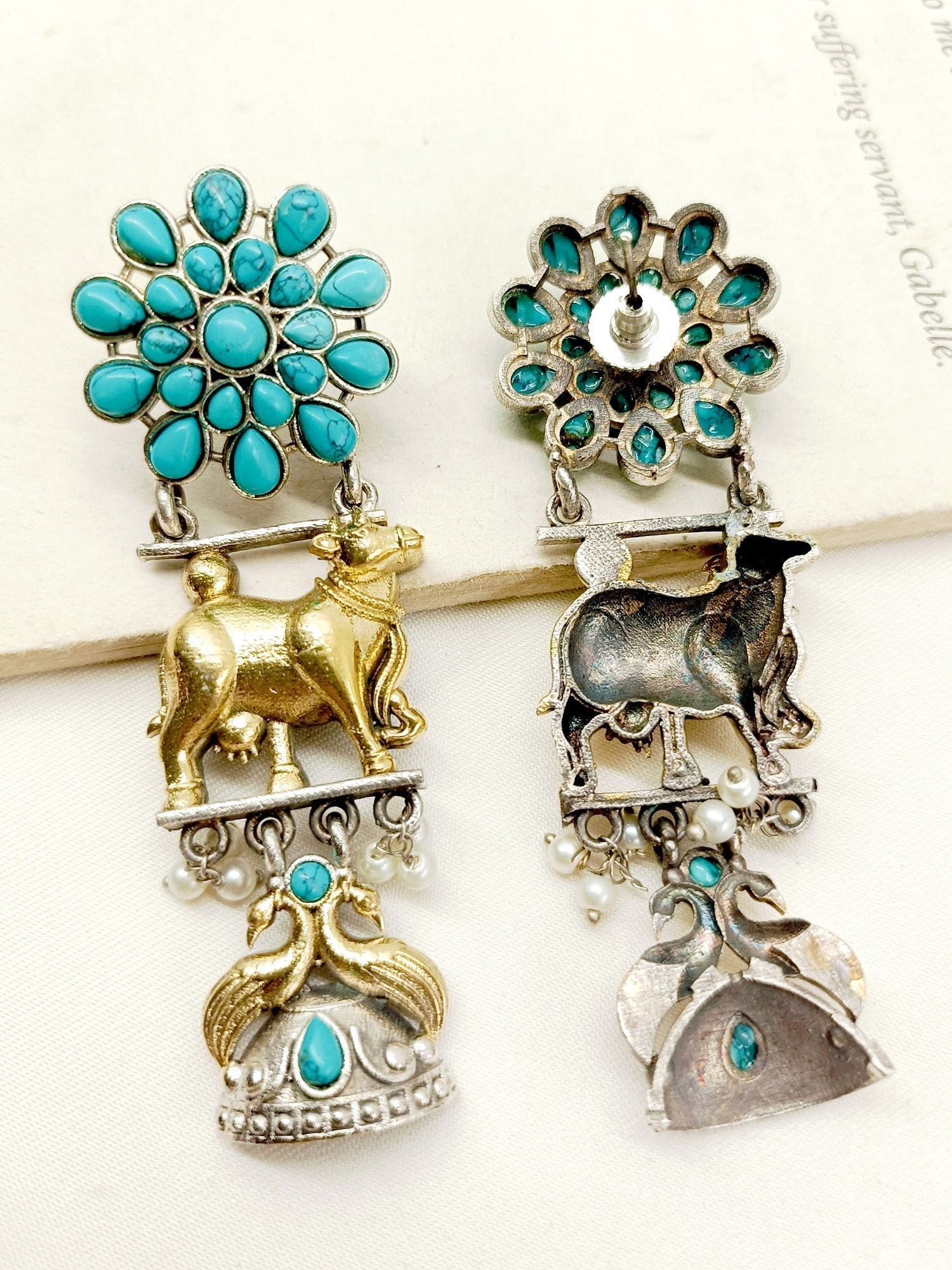 Mridwal Firozi Oxidized Earrings - qivii