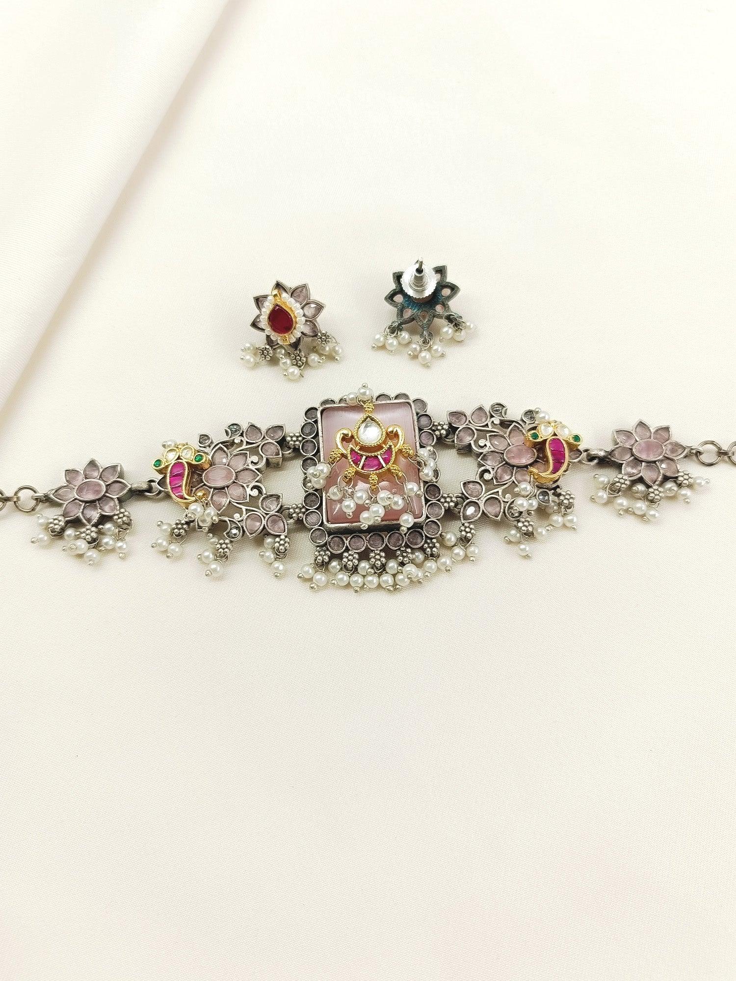 Avayah Baby Pink Oxidized Choker Set