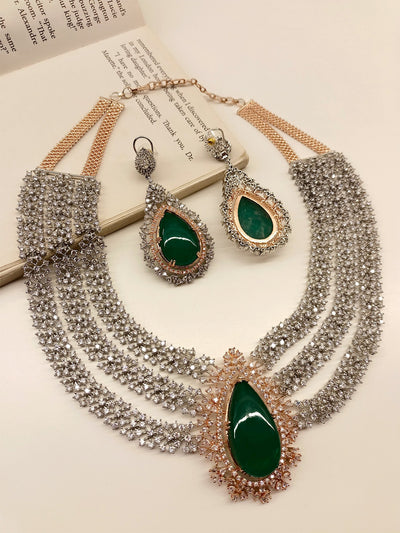 Nishika Green American Diamond Necklace Set