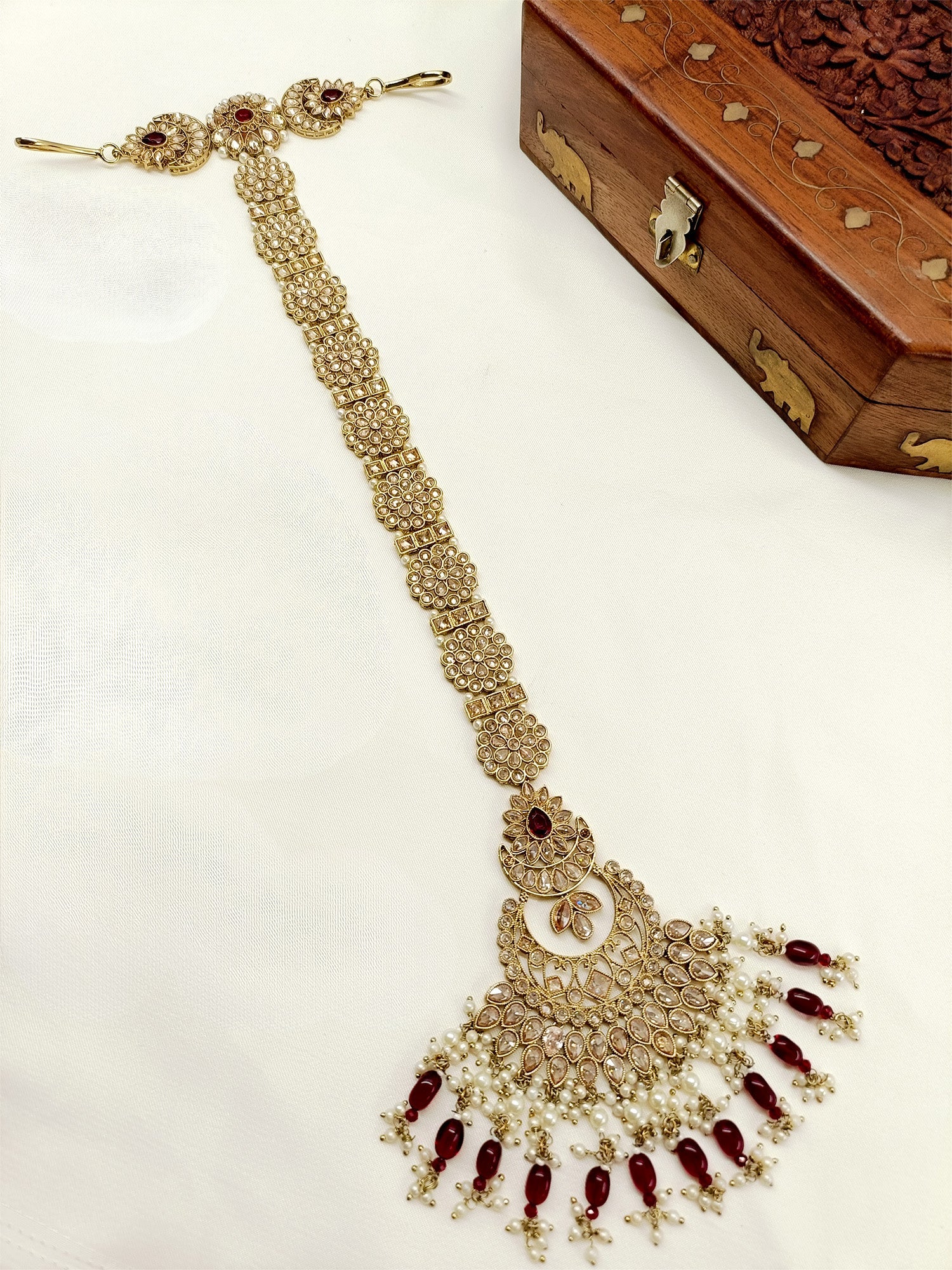 Mayavati Maroon Braid Accessories In Polki - qivii